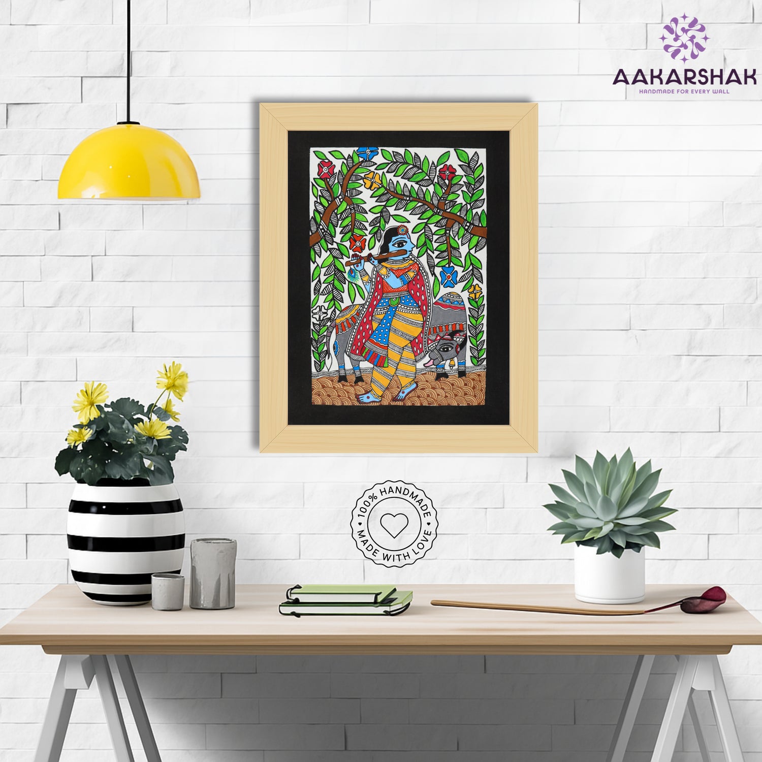 Madhubani wall art displayed in home interior – classic Indian folk painting

