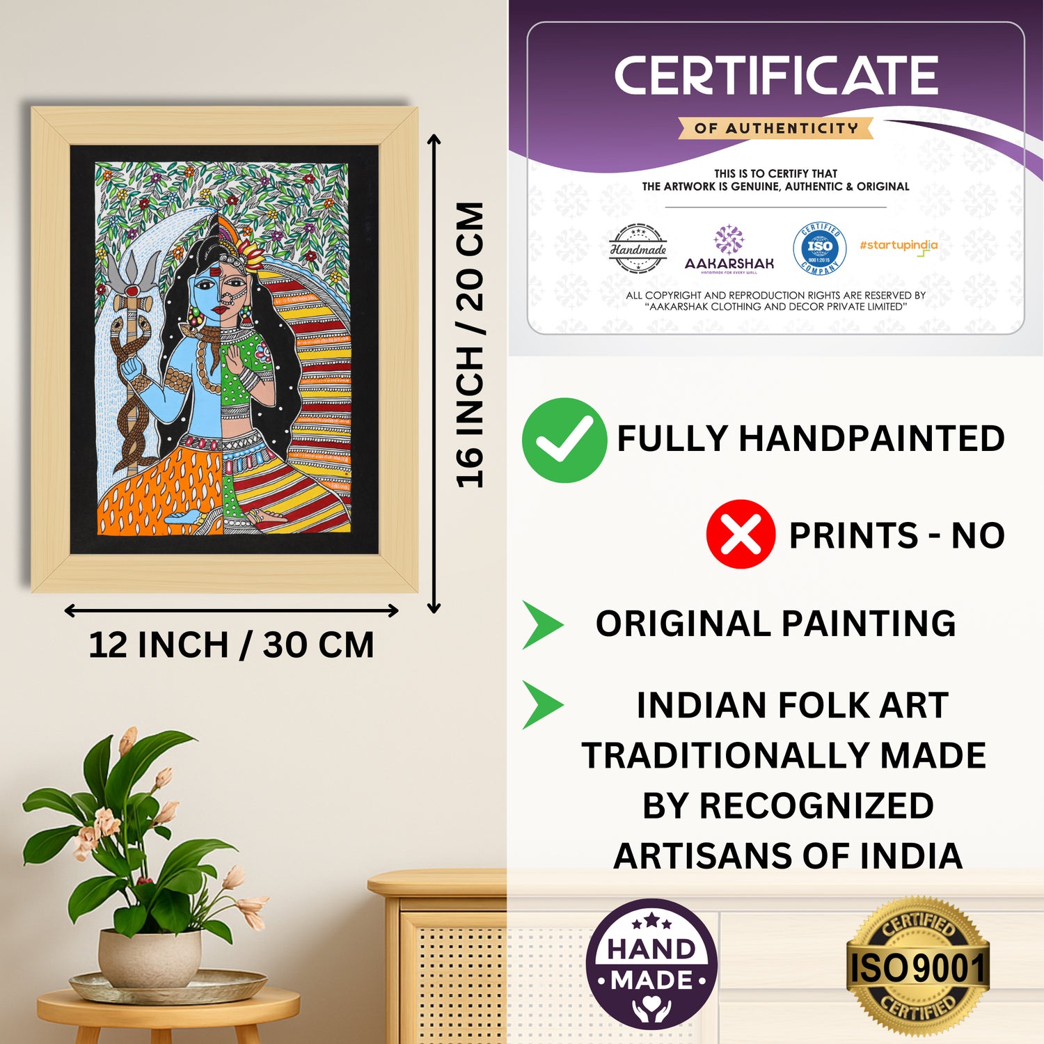 ISO certified handmade painting with authenticity certificate included
