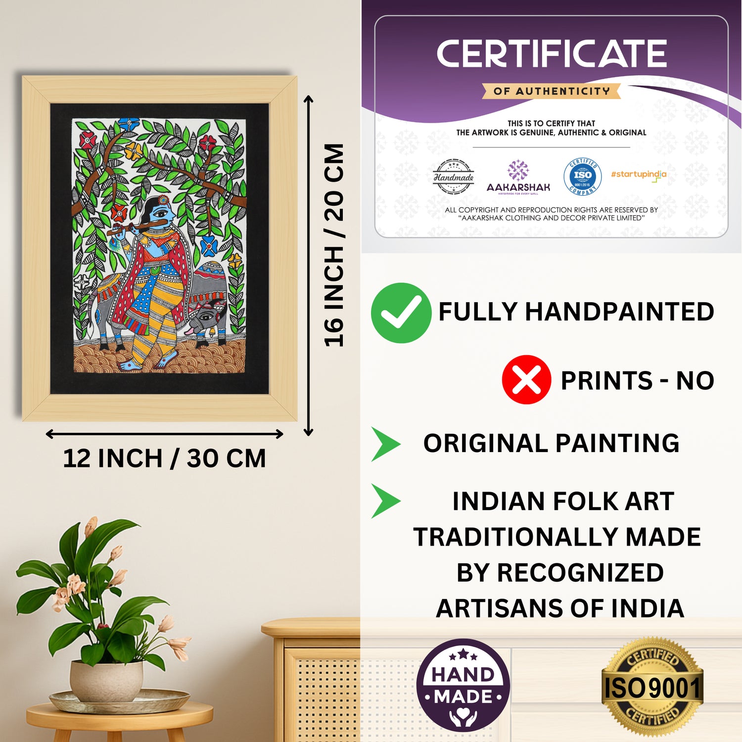 ISO certified handmade painting with authenticity certificate included
