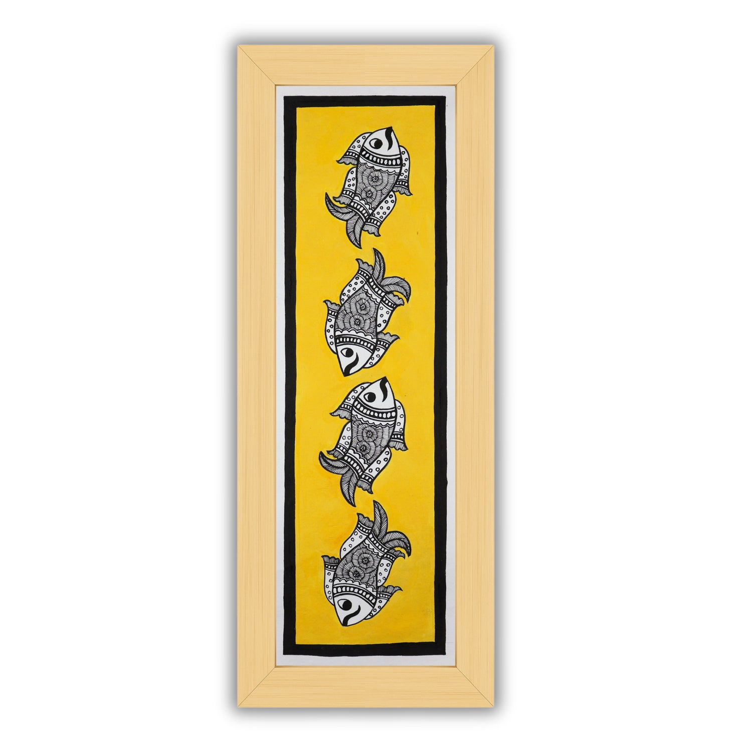 Handmade Madhubani painting with Fish design, framed and ready to hang – Indian folk art on wall
