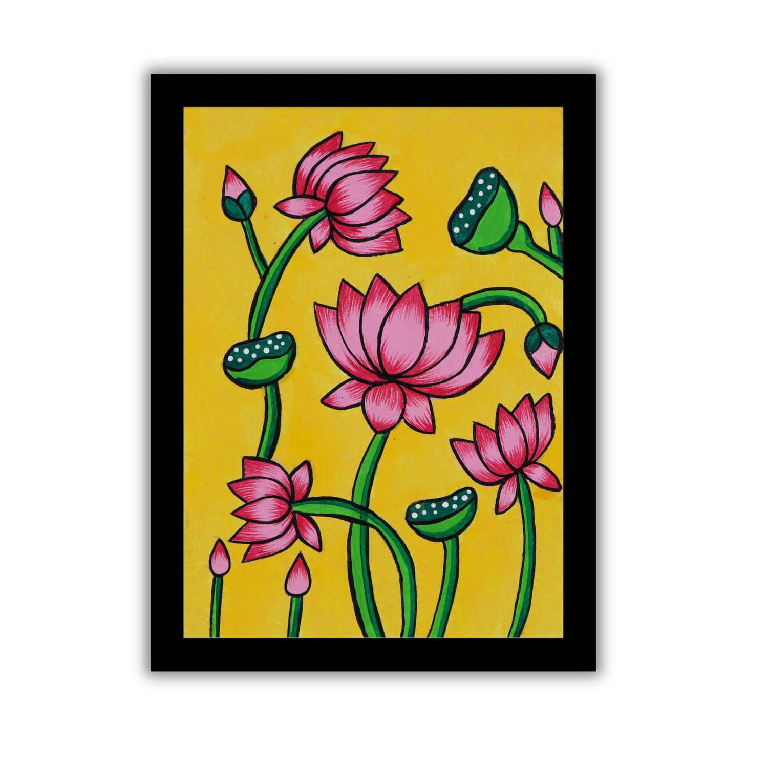 AAKARSHAK Pichwai Painting Handmade Lotus Pichwai art Framed Traditional Indian paintings for Wall Living room Home decor Gifts - 6x8 Inch |(PBMI105)