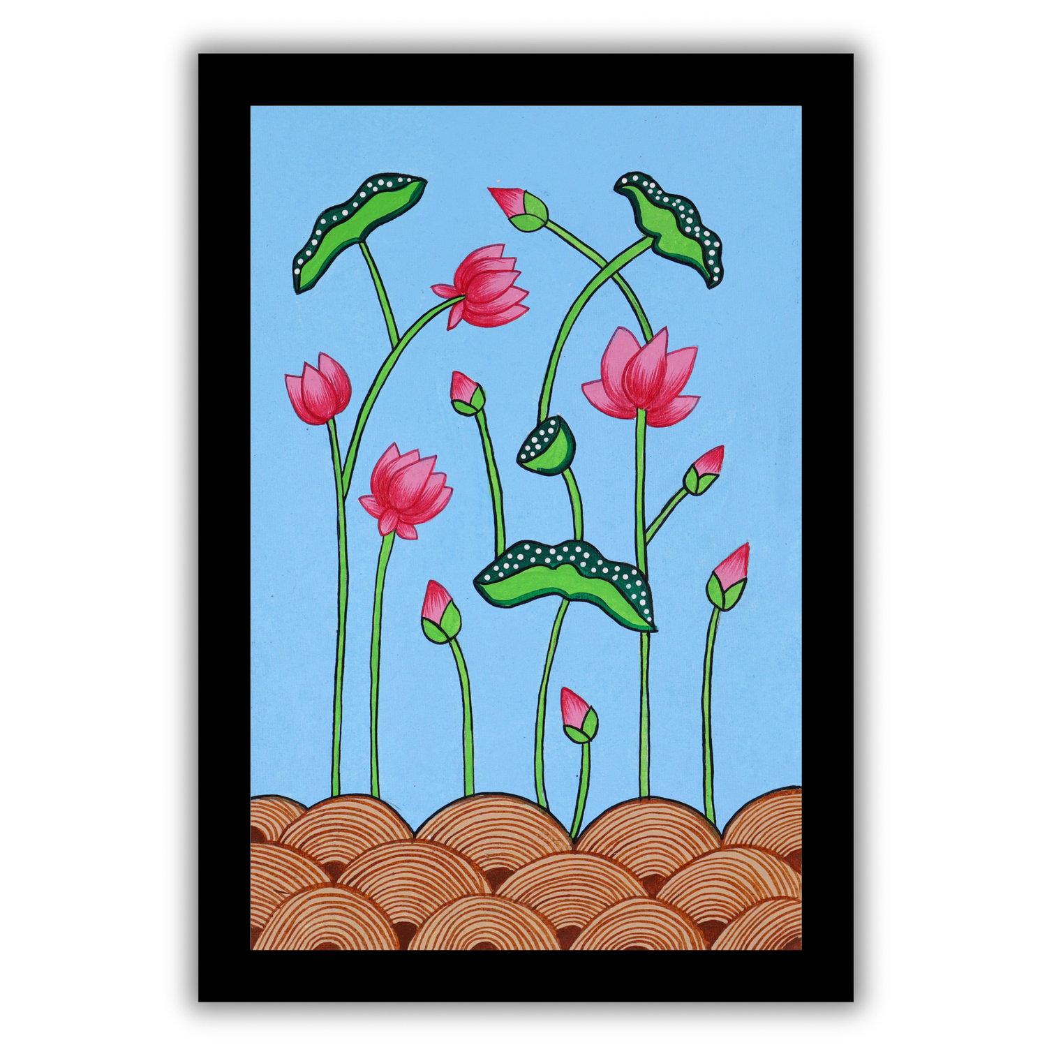 AAKARSHAK Pichwai Painting Handmade Lotus Pichwai art Framed Traditional Indian paintings for Wall Living room Home decor Gifts - 8x12 Inch |(PBSM101)