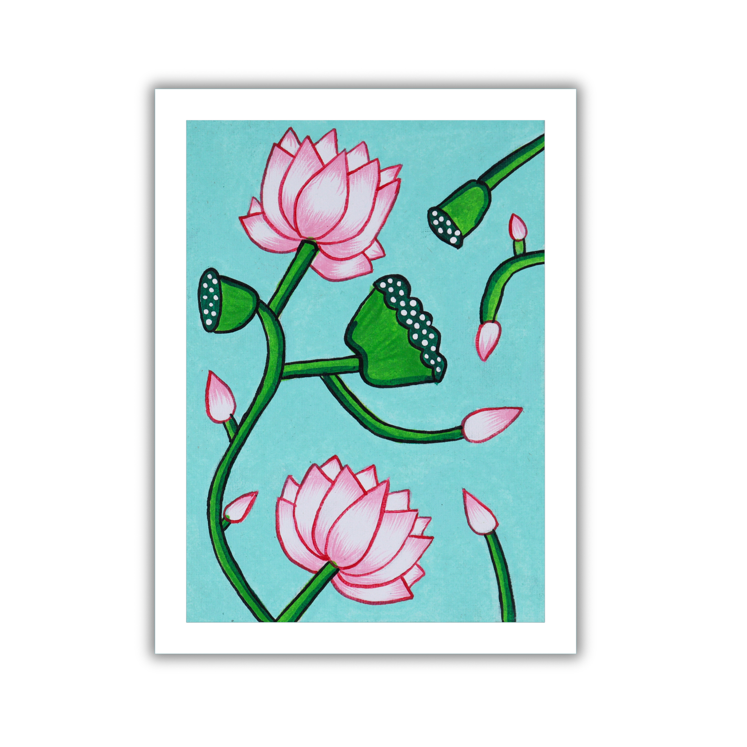 AAKARSHAK Pichwai Painting Handmade Lotus Pichwai art Framed Traditional Indian paintings for Wall Living room Home decor Gifts - 6x8 Inch |(PWMI101)