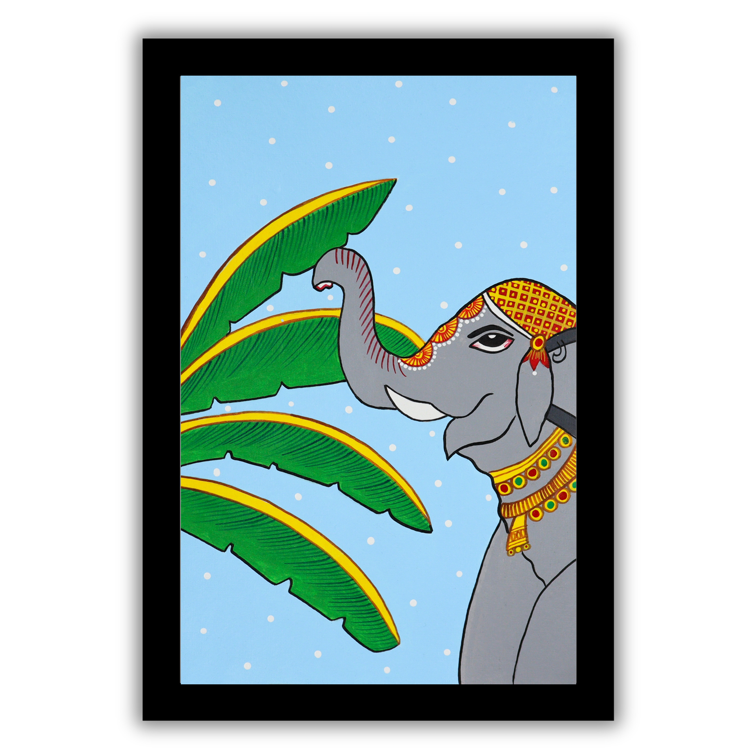 AAKARSHAK Pichwai Painting Handmade Elephant Pichwai art Framed Traditional Indian paintings for Wall Living room Home decor Gifts - 8x12 Inch |(PBSM104)