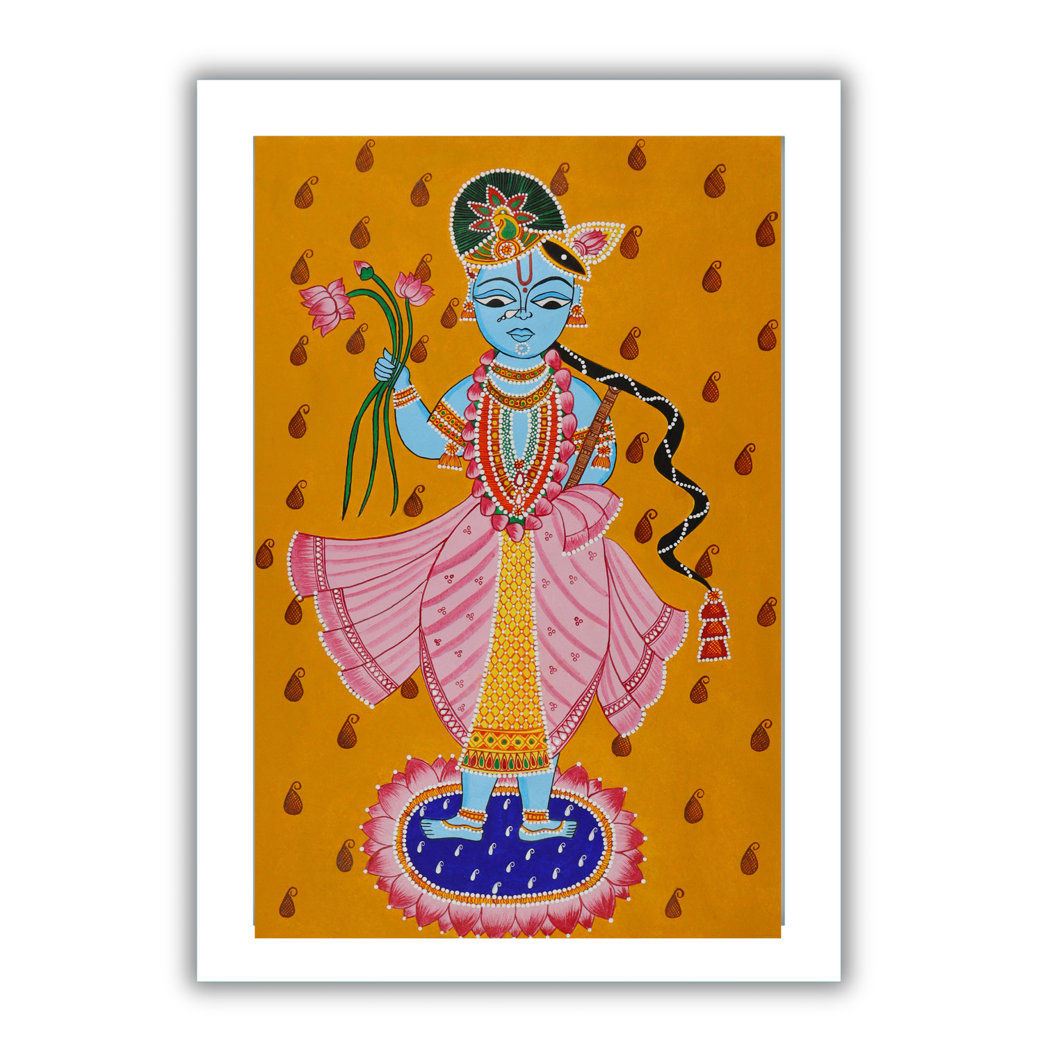 AAKARSHAK Pichwai Painting Handmade Krishna Pichwai art Framed Traditional Indian paintings for Wall Living room Home decor Gifts - 17x24 Inch |(PWLR103)