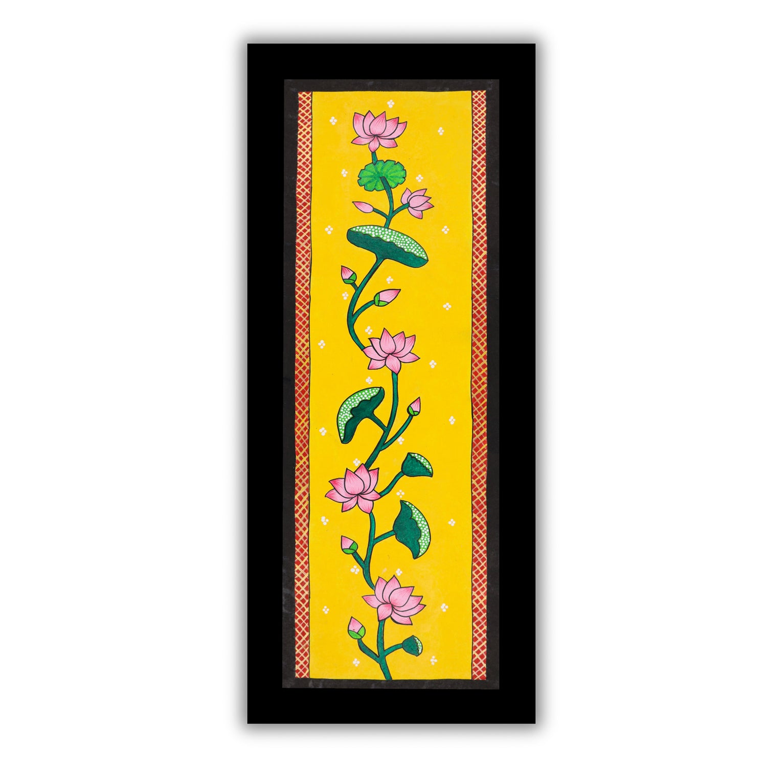 Handmade Pichwai Lotus Painting – Framed 8x23 Inch Wall Art