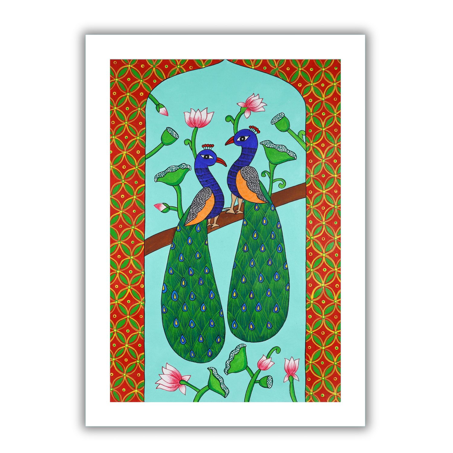 AAKARSHAK Pichwai Painting Handmade Peacock Pichwai art Framed Traditional Indian paintings for Wall Living room Home decor Gifts - 17x24 Inch |(PWLR101)