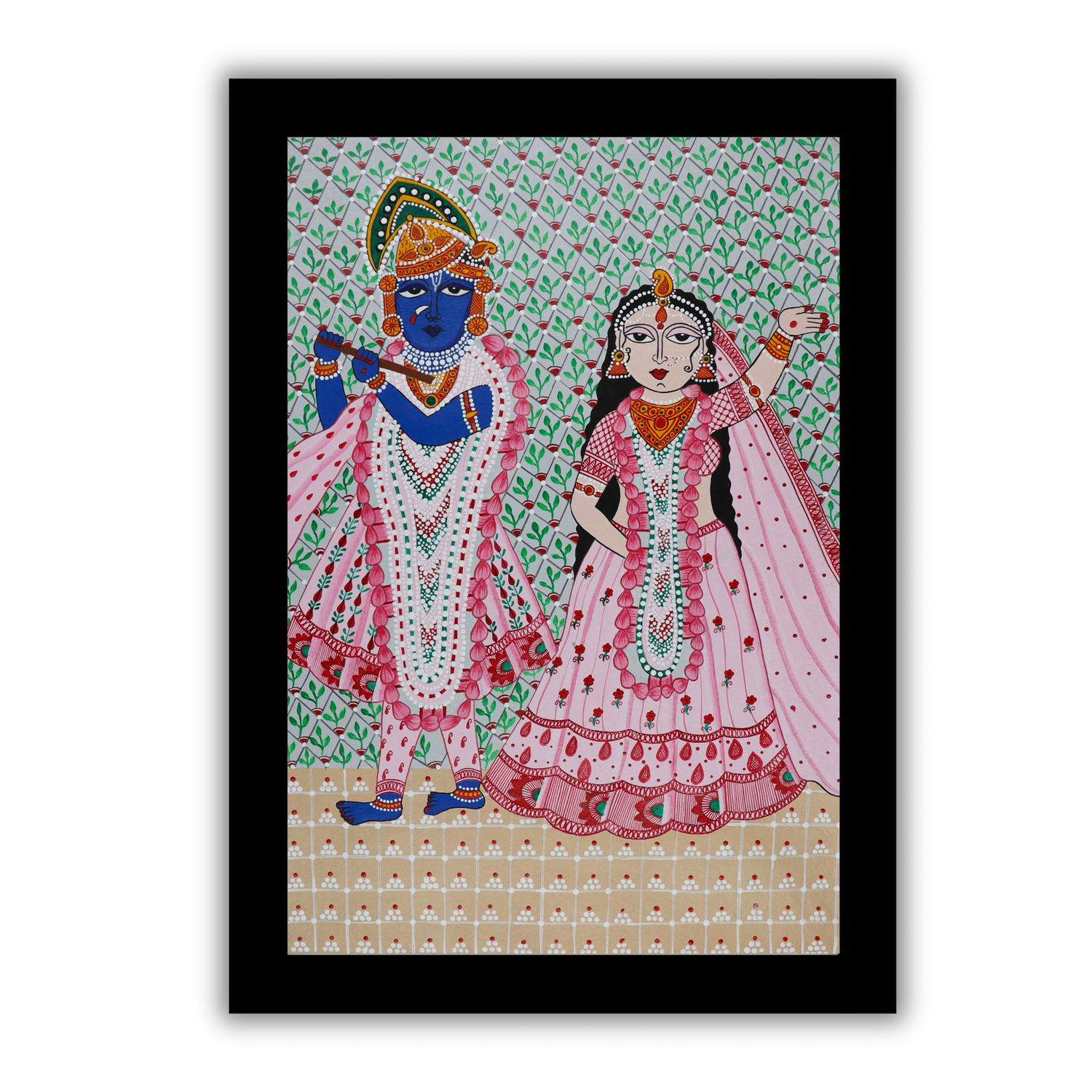 AAKARSHAK Pichwai Painting Handmade Radha Krishna Pichwai art Framed Traditional Indian paintings for Wall Living room Home decor Gifts - 17x24 Inch |(PBLR103)