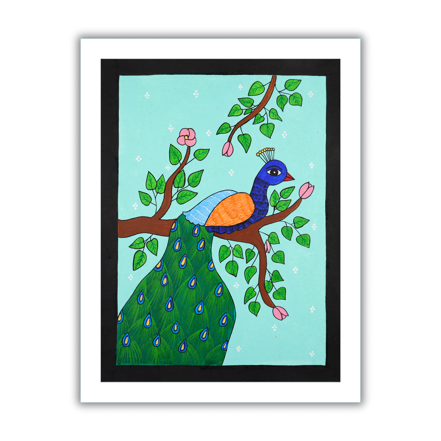 AAKARSHAK Pichwai Painting Handmade Peacock Pichwai art Framed Traditional Indian paintings for Wall Living room Home decor Gifts - 12x16 Inch |(PWME101)