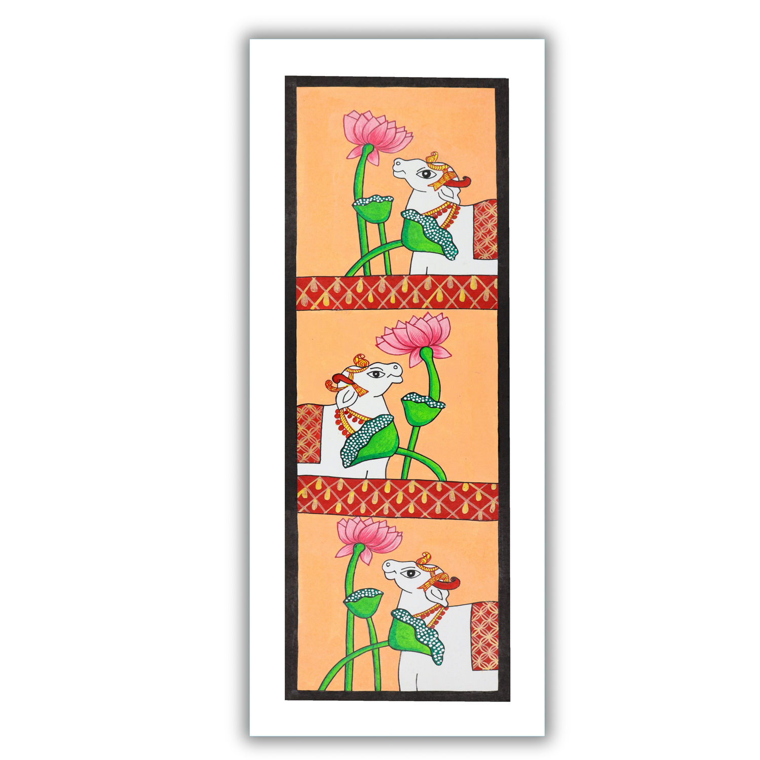 AAKARSHAK Pichwai Painting Handmade Cow Pichwai art Framed Traditional Indian paintings for Wall Living room Home decor Gifts - 8x23 Inch |(PWLO101)