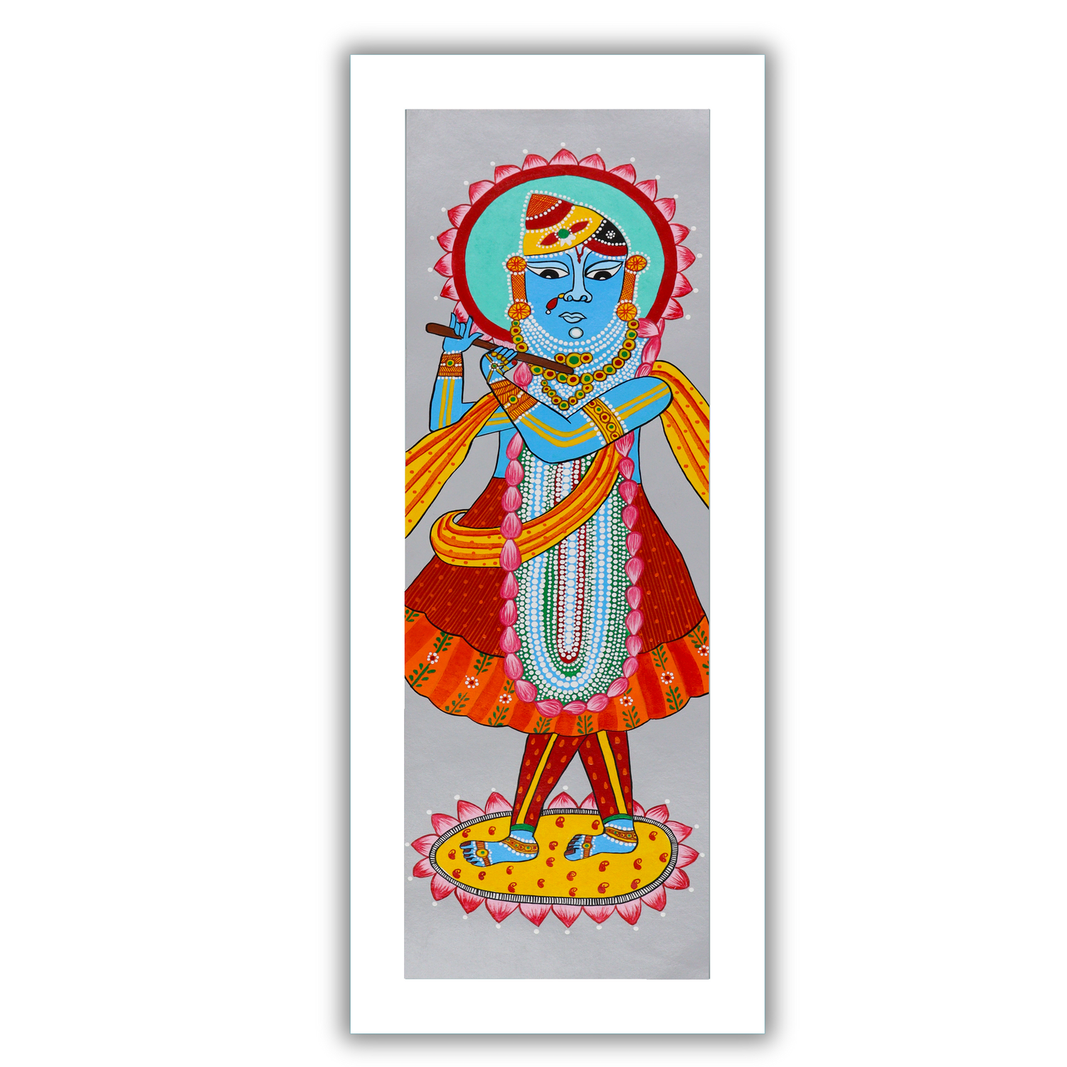 AAKARSHAK Pichwai Painting Handmade Shrinathji Pichwai art Framed Traditional Indian paintings for Wall Living room Home decor Gifts - 8x23 Inch |(PWLO104)