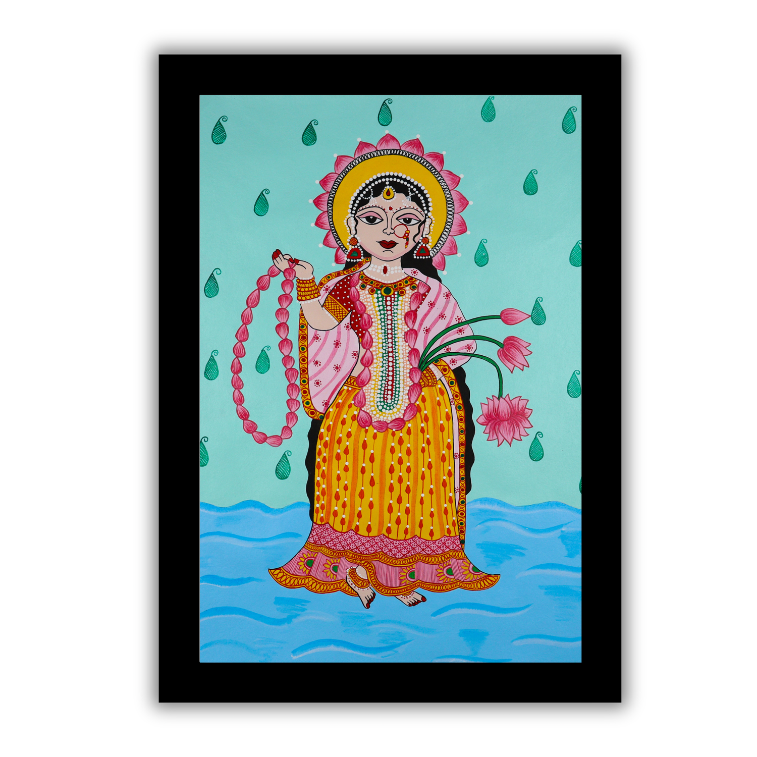 AAKARSHAK Pichwai Painting Handmade Radha Pichwai art Framed Traditional Indian paintings for Wall Living room Home decor Gifts - 17x24 Inch |(PBLR106)