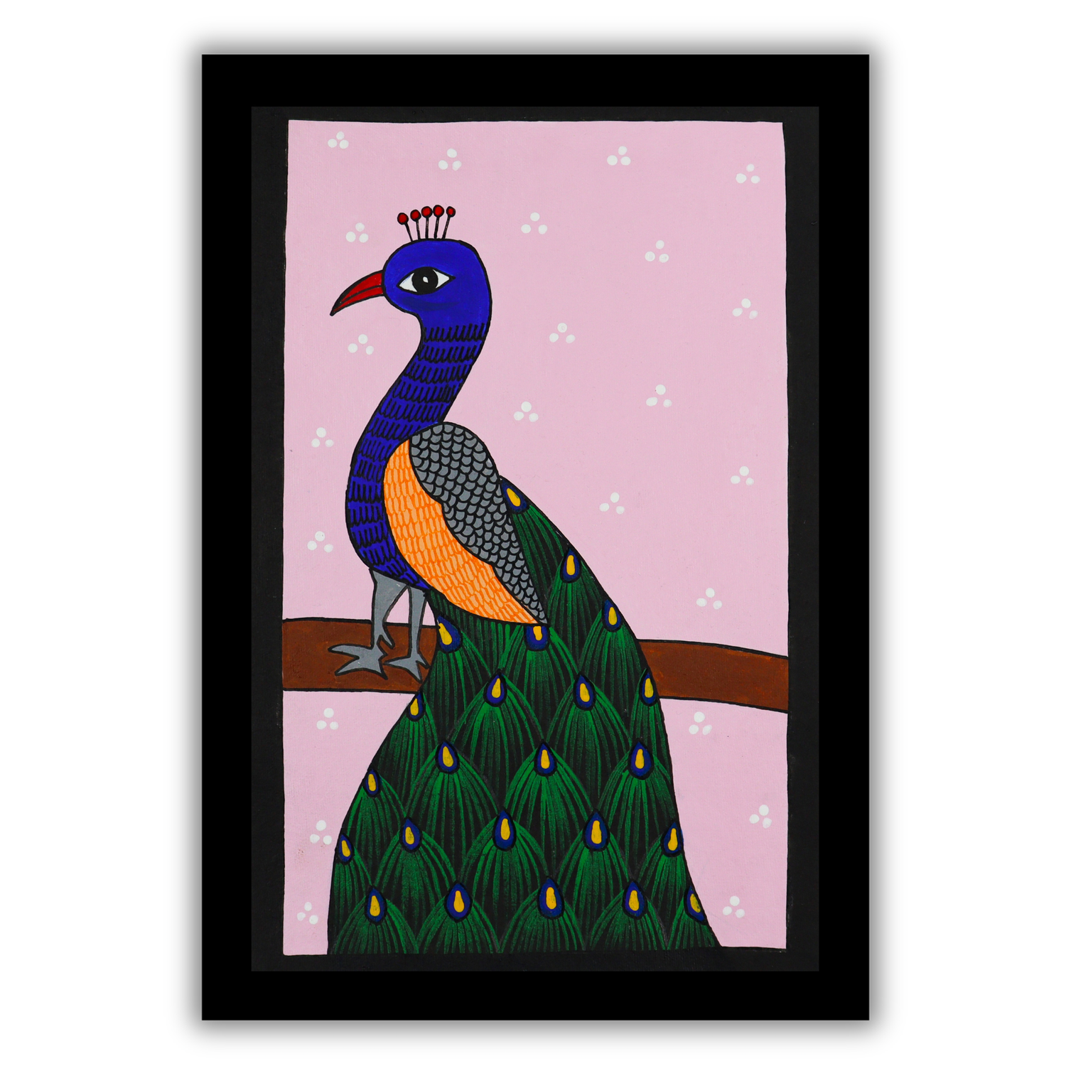 AAKARSHAK Pichwai Painting Handmade Peacock Lotus Pichwai art Framed Traditional Indian paintings for Wall Living room Home decor Gifts - 8x12 Inch |(PBSM105)