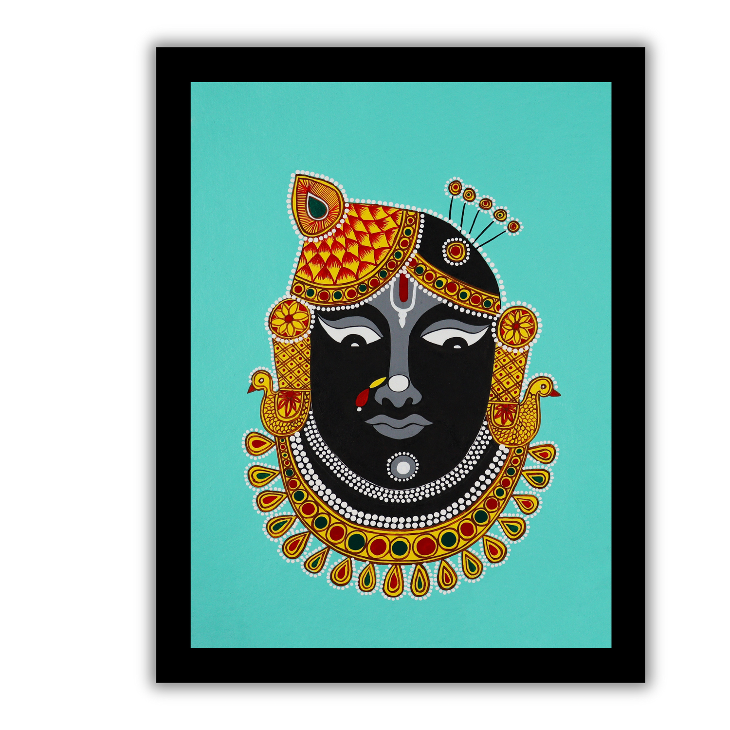 AAKARSHAK Pichwai Painting Handmade Shrinathji Pichwai art Framed Traditional Indian paintings for Wall Living room Home decor Gifts - 12x16 Inch |(PBME104)