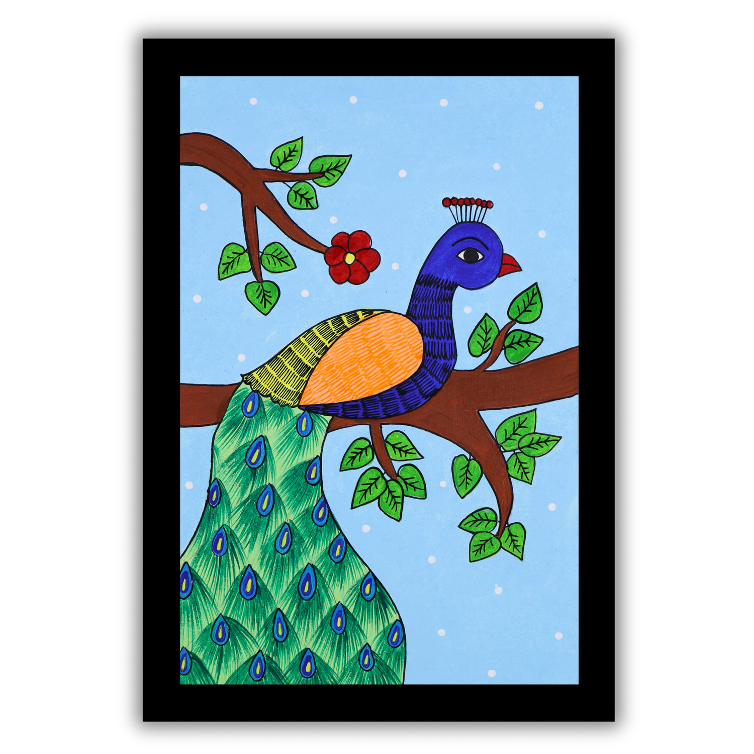 AAKARSHAK Pichwai Painting Handmade Peacock Pichwai art Framed Traditional Indian paintings for Wall Living room Home decor Gifts - 8x12 Inch |(PBSM102)