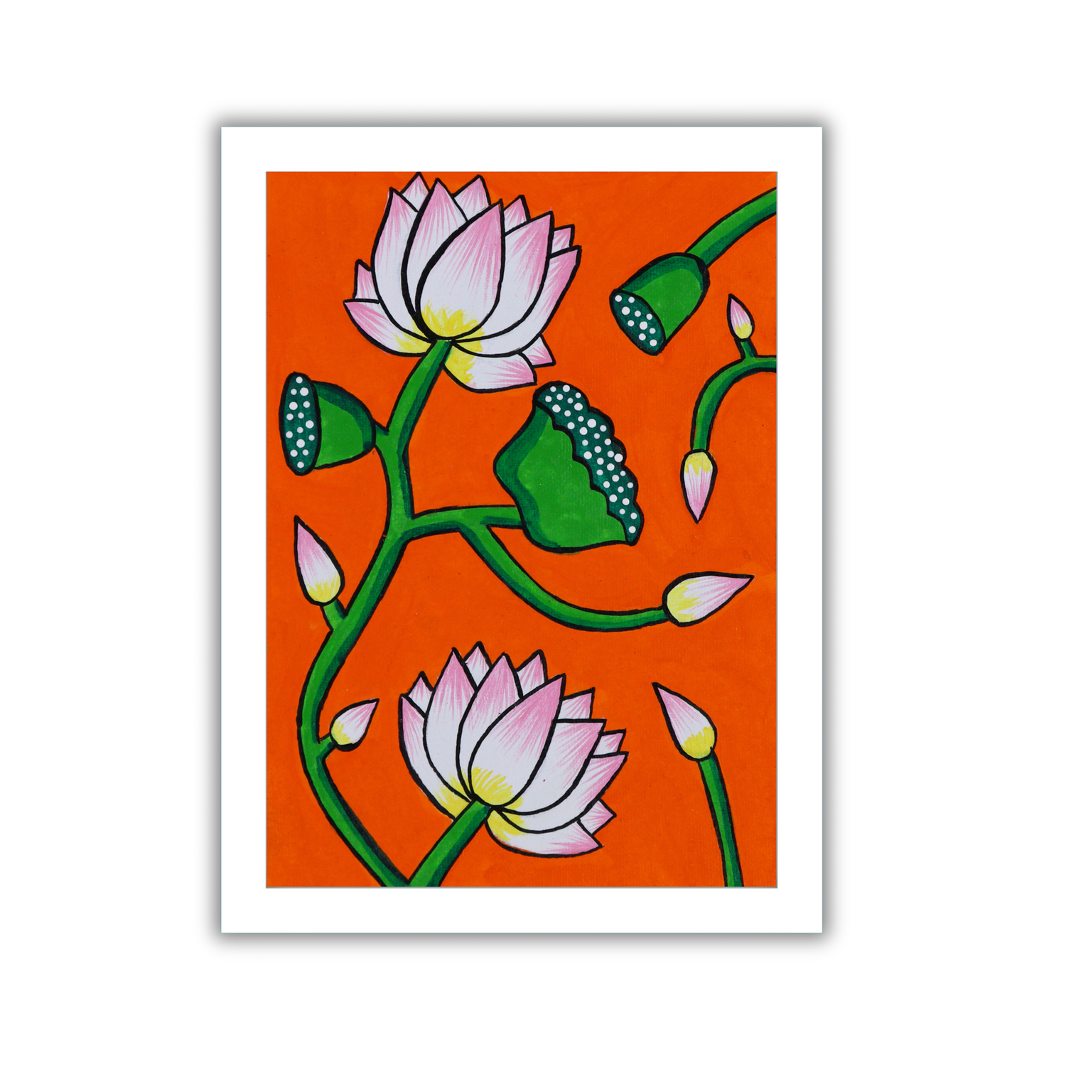 AAKARSHAK Pichwai Painting Handmade Lotus Pichwai art Framed Traditional Indian paintings for Wall Living room Home decor Gifts - 6x8 Inch |(PWMI102)