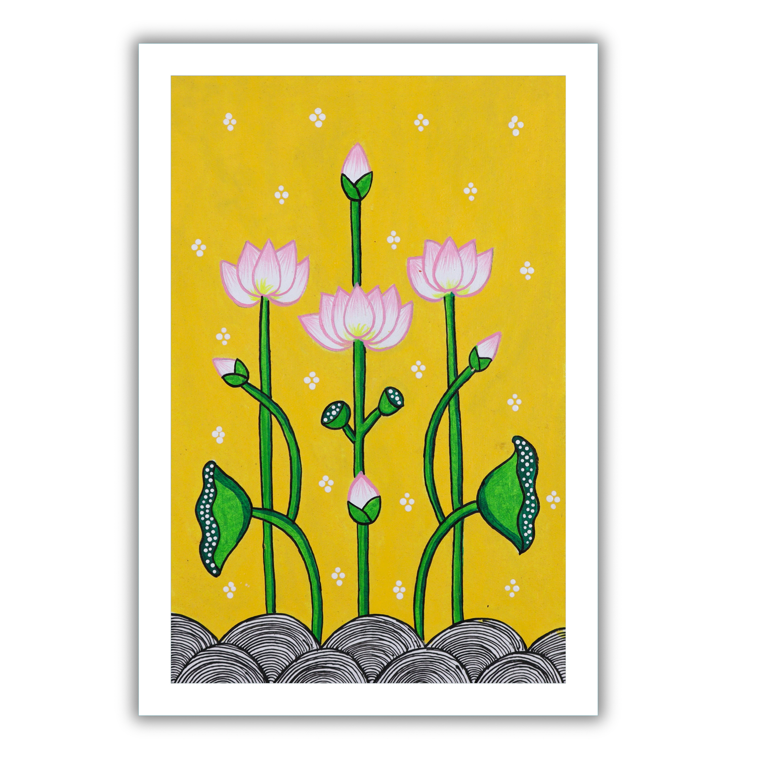AAKARSHAK Pichwai Painting Handmade Lotus Pichwai art Framed Traditional Indian paintings for Wall Living room Home decor Gifts - 8x12 Inch |(PWSM102)