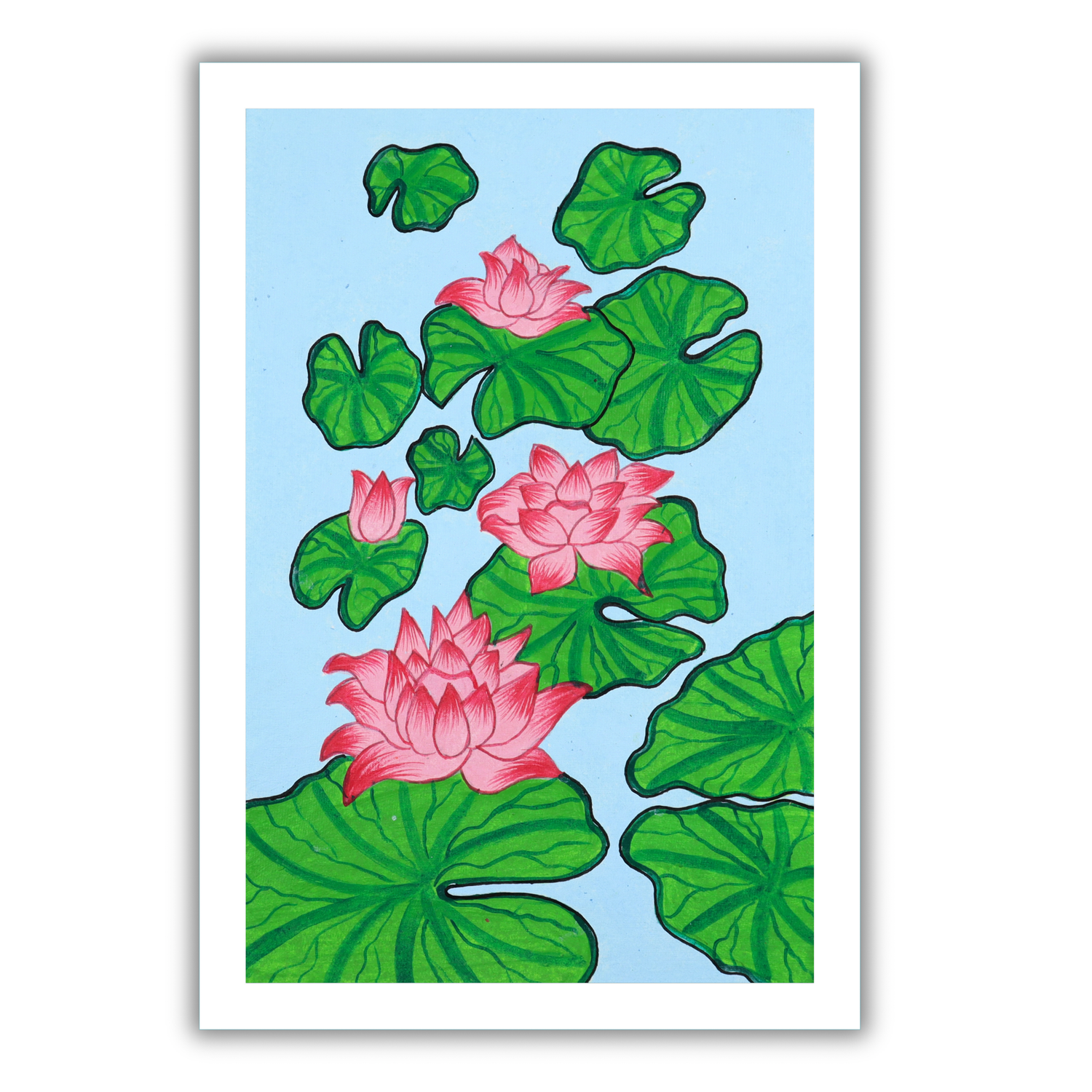AAKARSHAK Pichwai Painting Handmade Lotus Pichwai art Framed Traditional Indian paintings for Wall Living room Home decor Gifts - 8x12 Inch |(PWSM103)