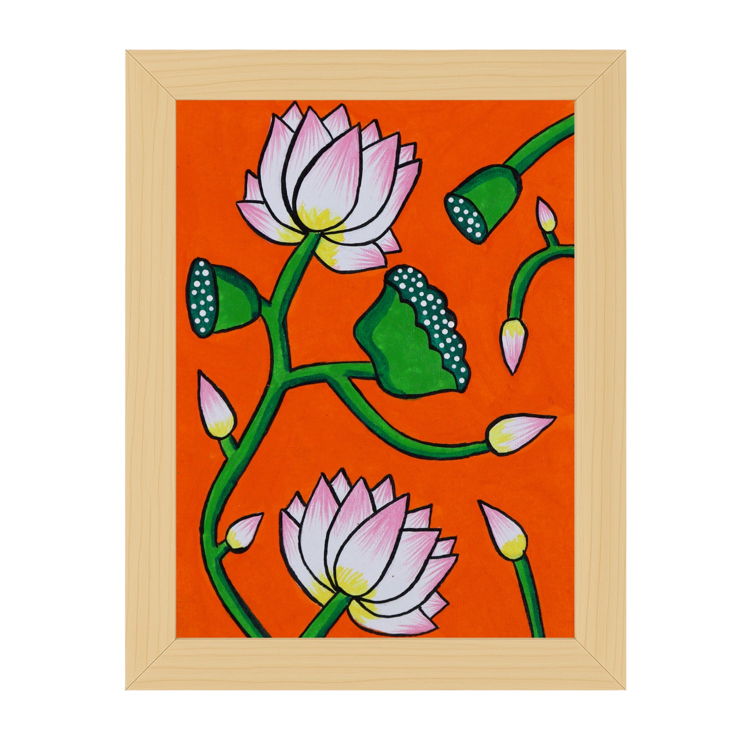 Handmade Pichwai Lotus Painting – Framed 6x8 Inch Wall Art