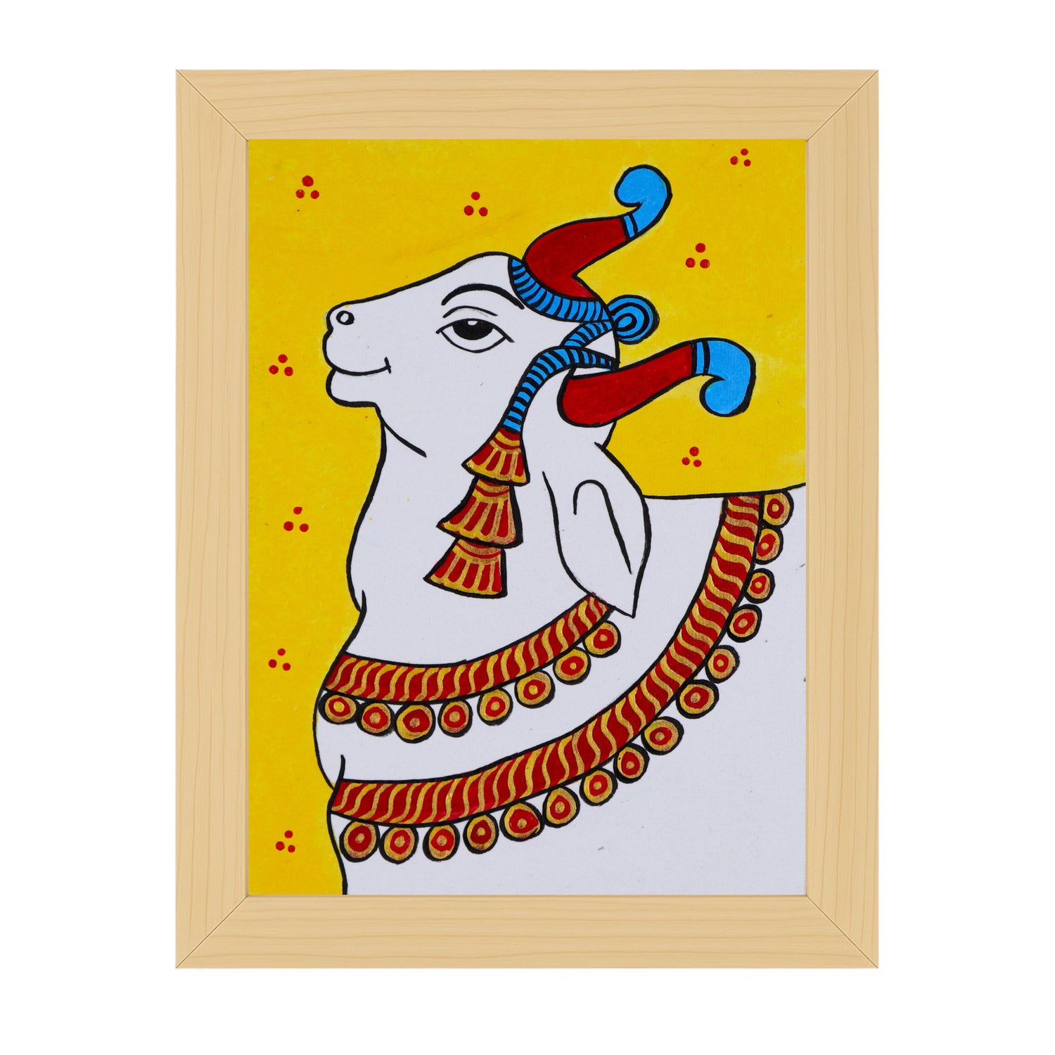 Handmade Pichwai painting with cow motif, framed for wall decor – traditional Indian temple art
