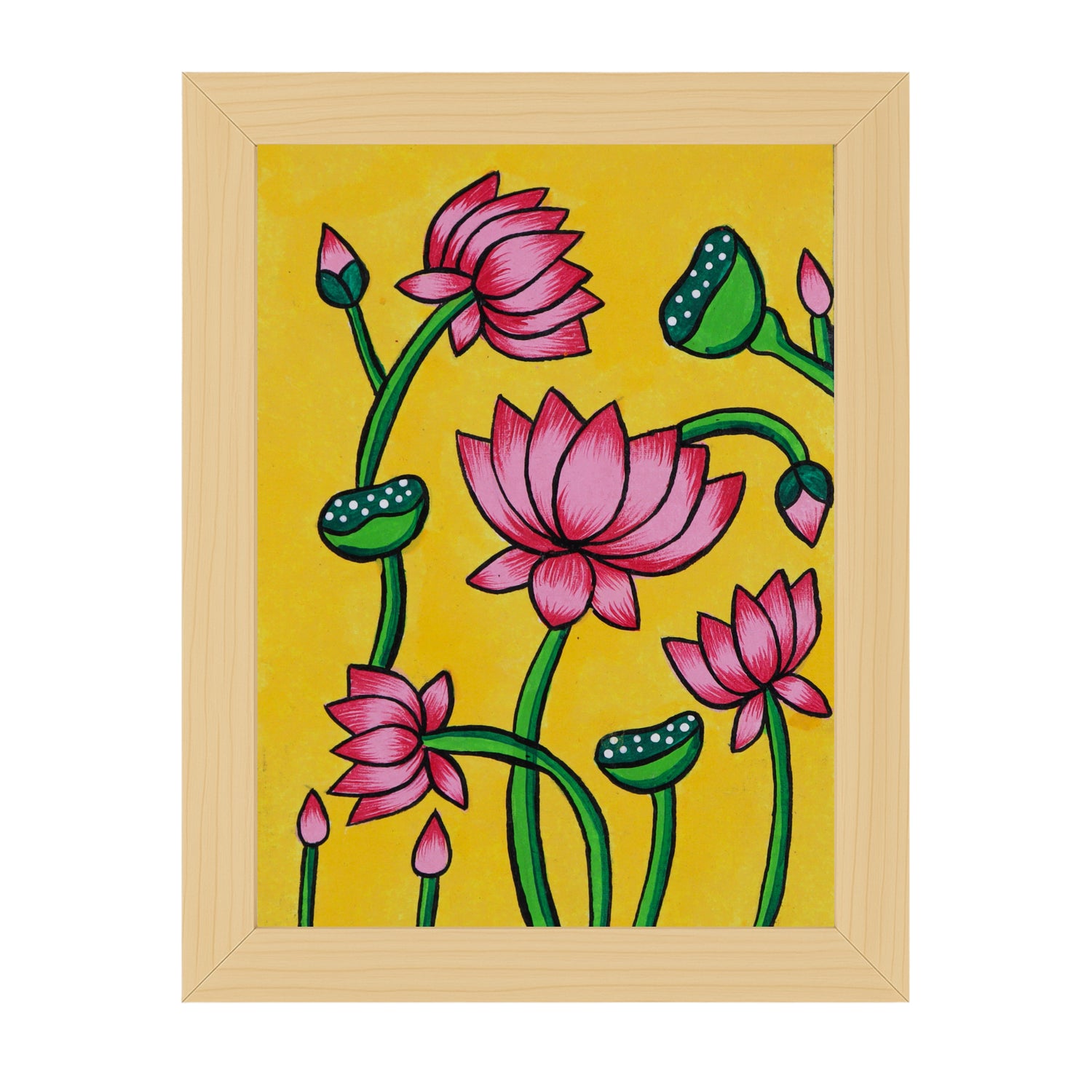 Handmade Pichwai Lotus Painting – Framed 6x8 Inch Wall Art