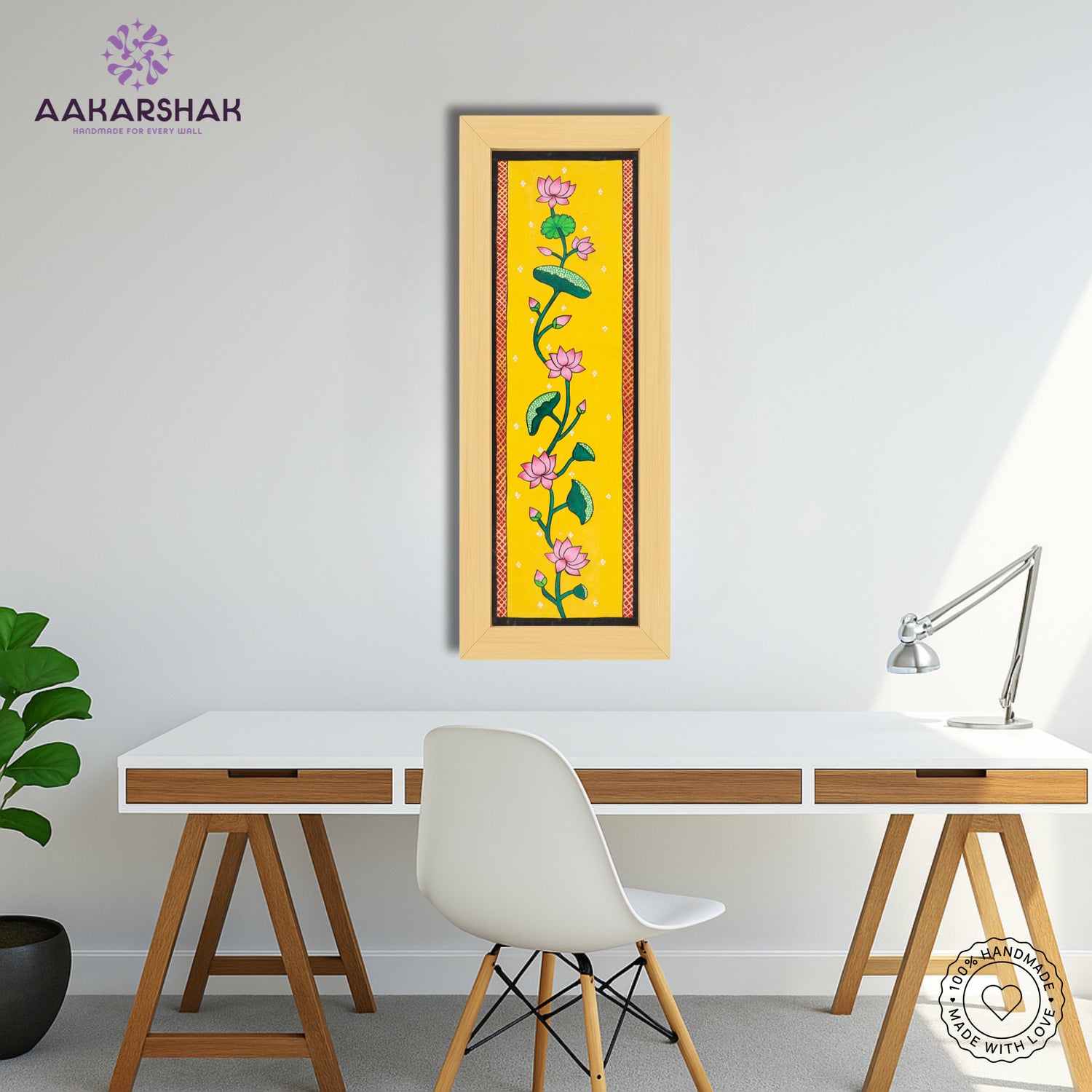 Close-up of hand-painted Pichwai design using vibrant colors and natural themes
