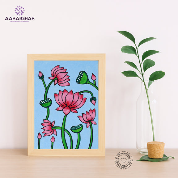 Close-up of hand-painted Pichwai design using vibrant colors and natural themes
