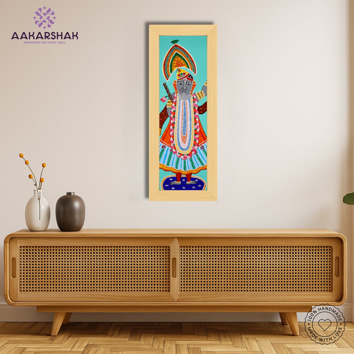 Pichwai wall art displayed in home interior – classic Indian folk painting
