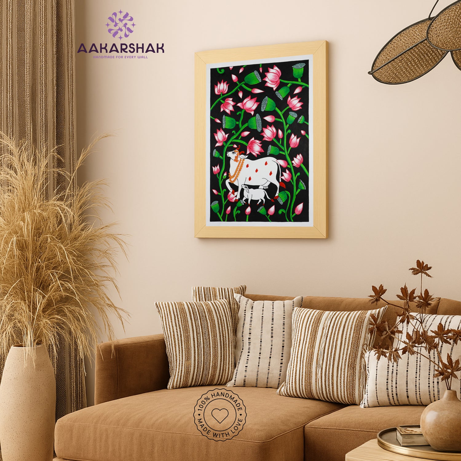 Pichwai wall art displayed in home interior – classic Indian folk painting
