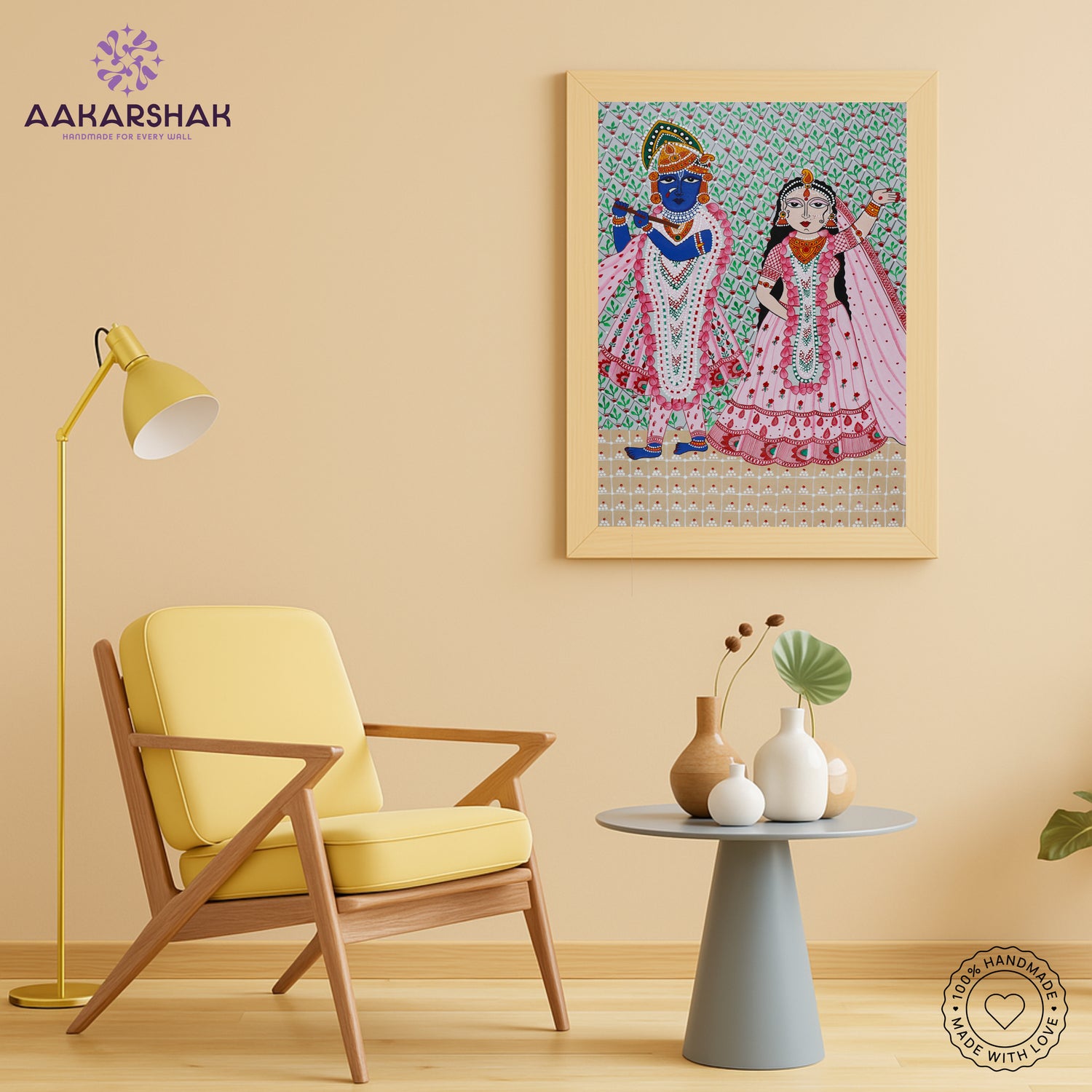 Pichwai wall art displayed in home interior – classic Indian folk painting
