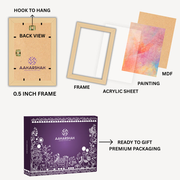 Framed Pichwai artwork with intricate floral patterns and cultural detailing
