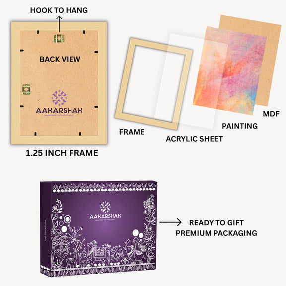 Framed Pichwai artwork with intricate floral patterns and cultural detailing
