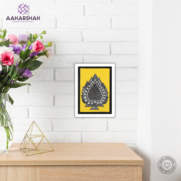 Side view of framed Madhubani artwork with acrylic glass and wooden frame
