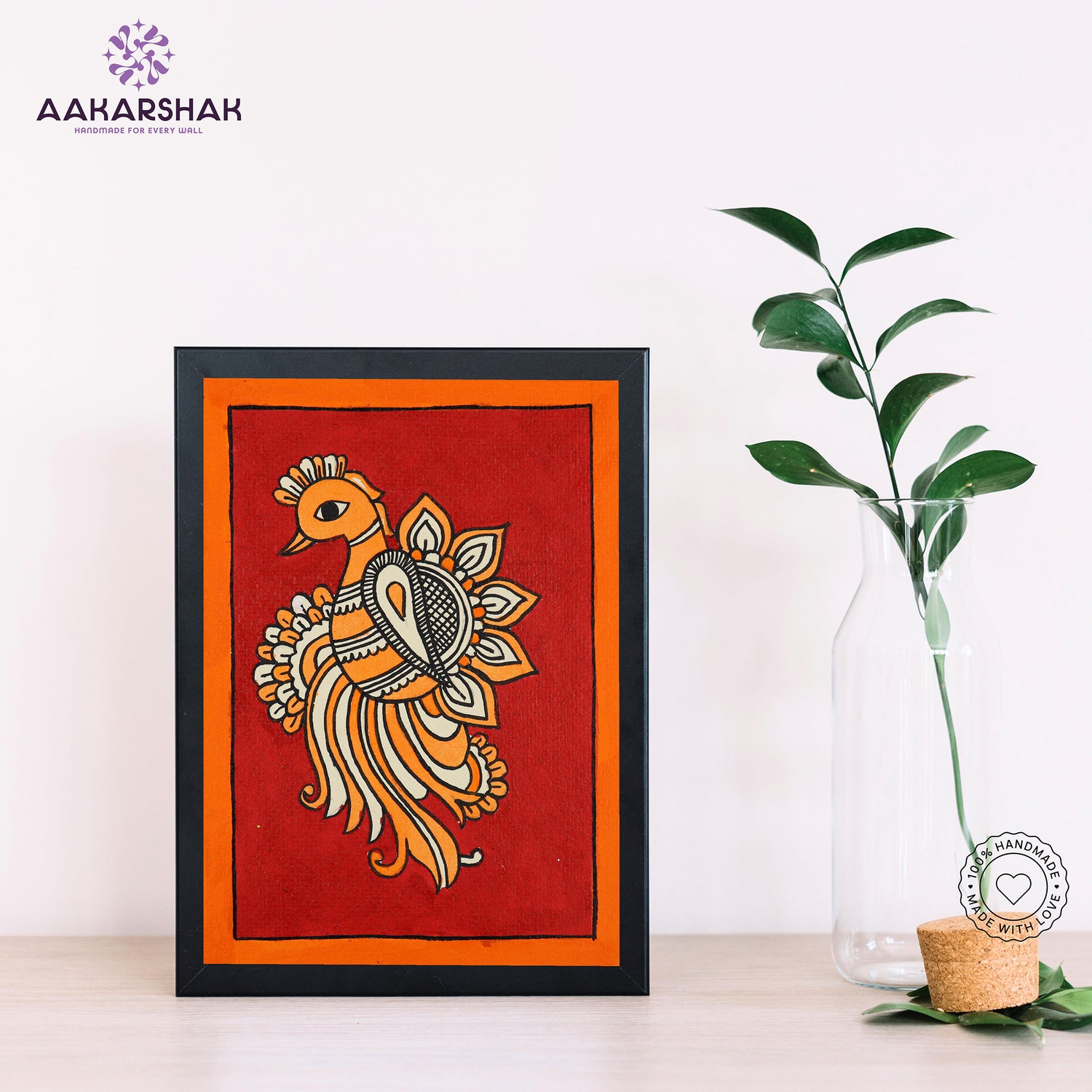 Detailed brushwork and natural dyes in authentic Kalamkari painting on cotton fabric
