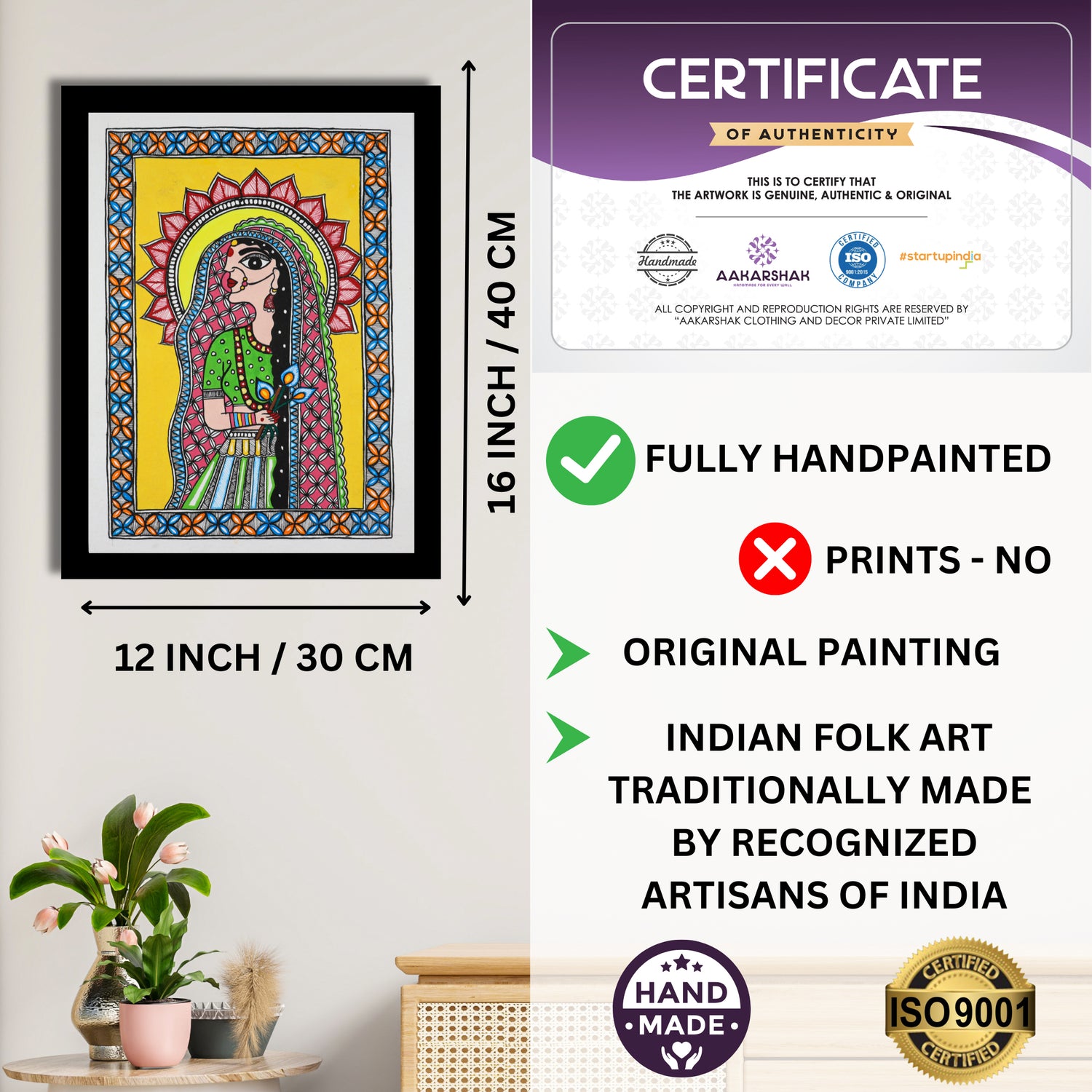 ISO certified handmade painting with authenticity certificate included

