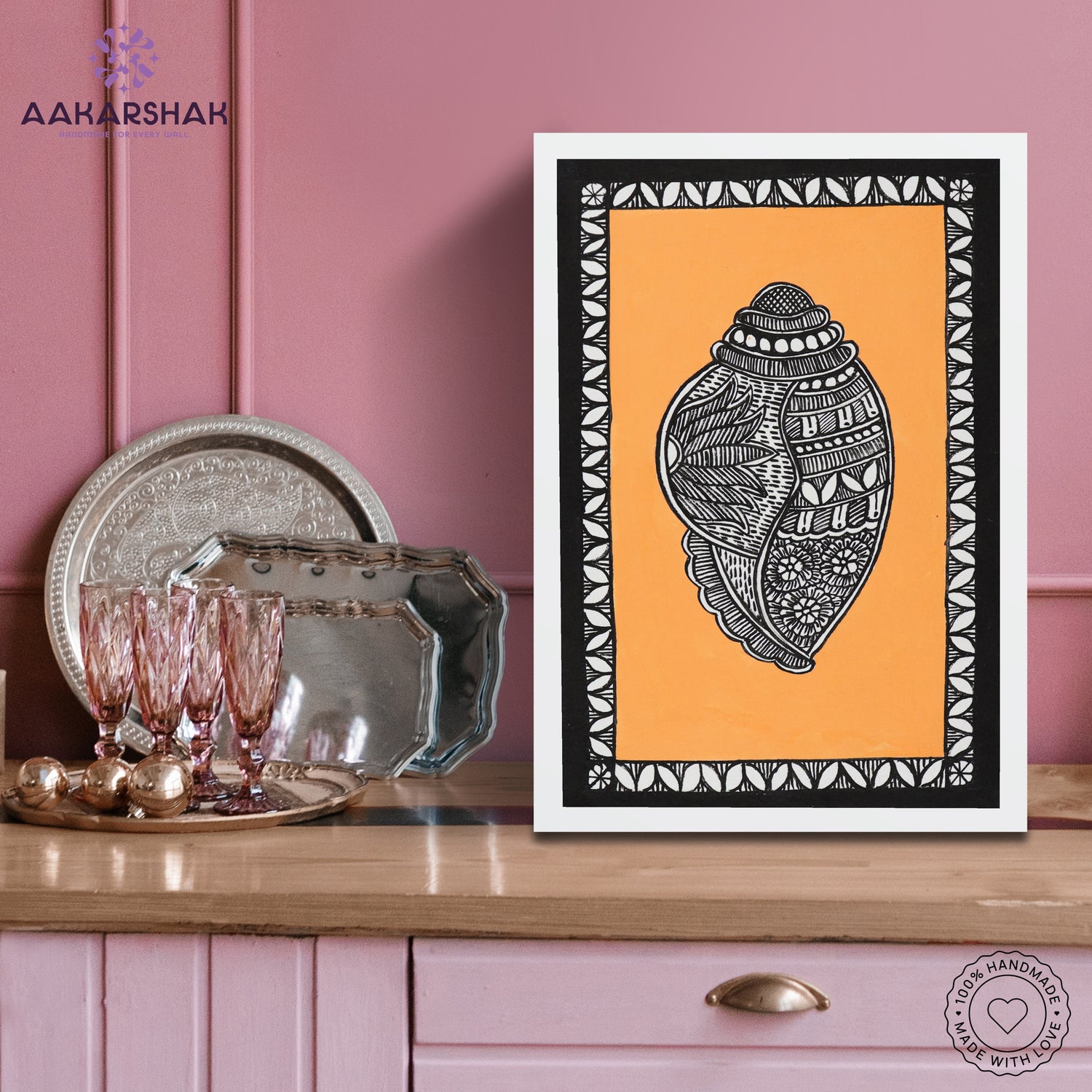 Traditional Indian wall painting displayed in modern home interior setting
