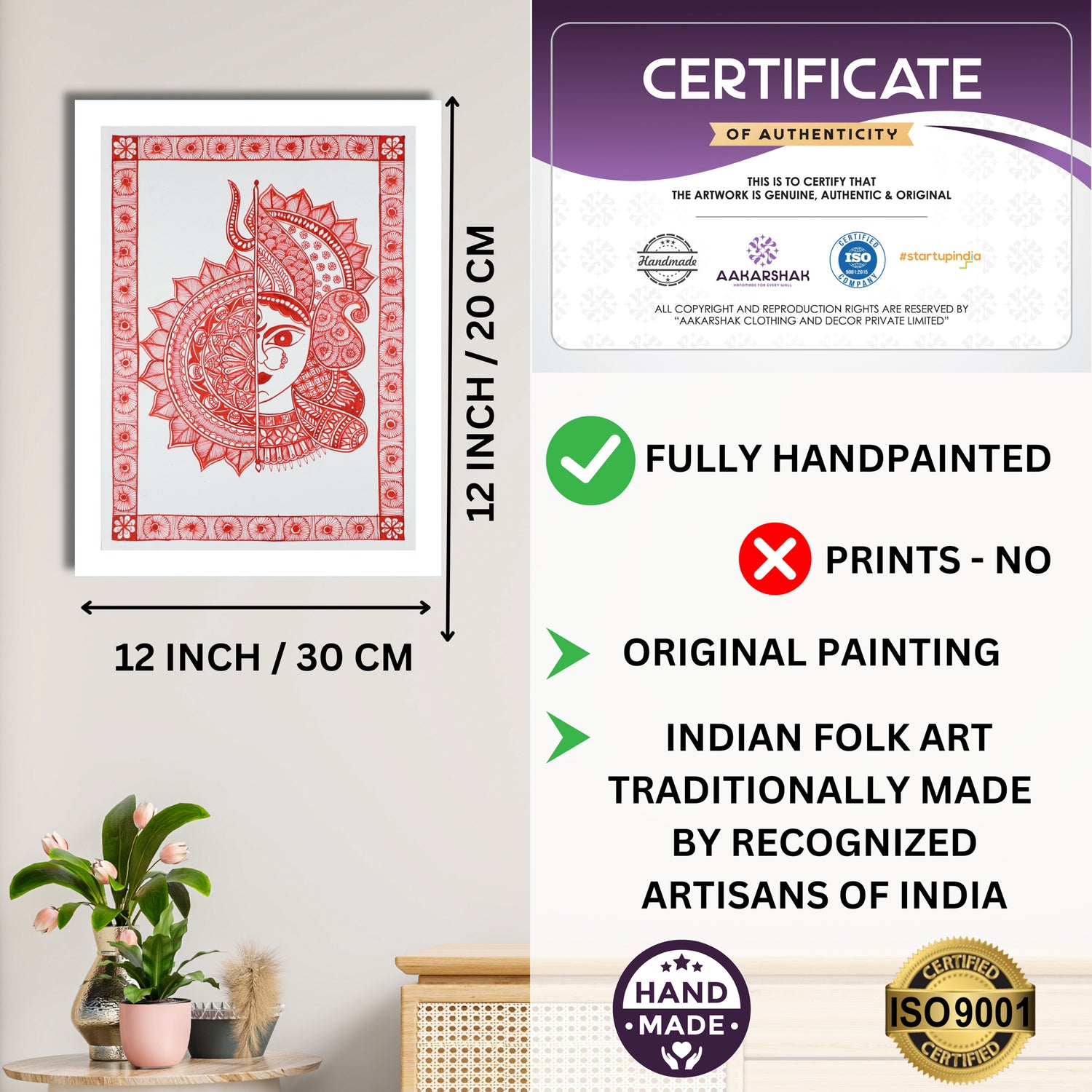 ISO certified handmade painting with authenticity certificate included
