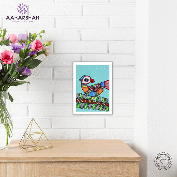 Traditional Indian wall painting displayed in modern home interior setting
