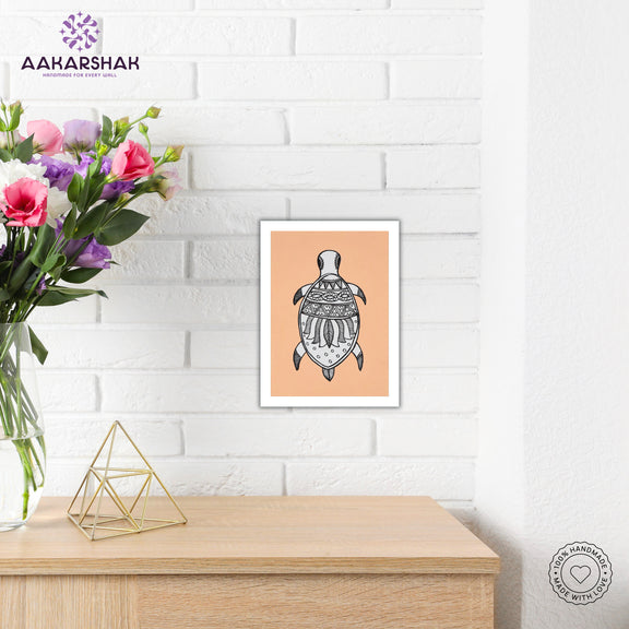 Side view of framed Madhubani artwork with acrylic glass and wooden frame
