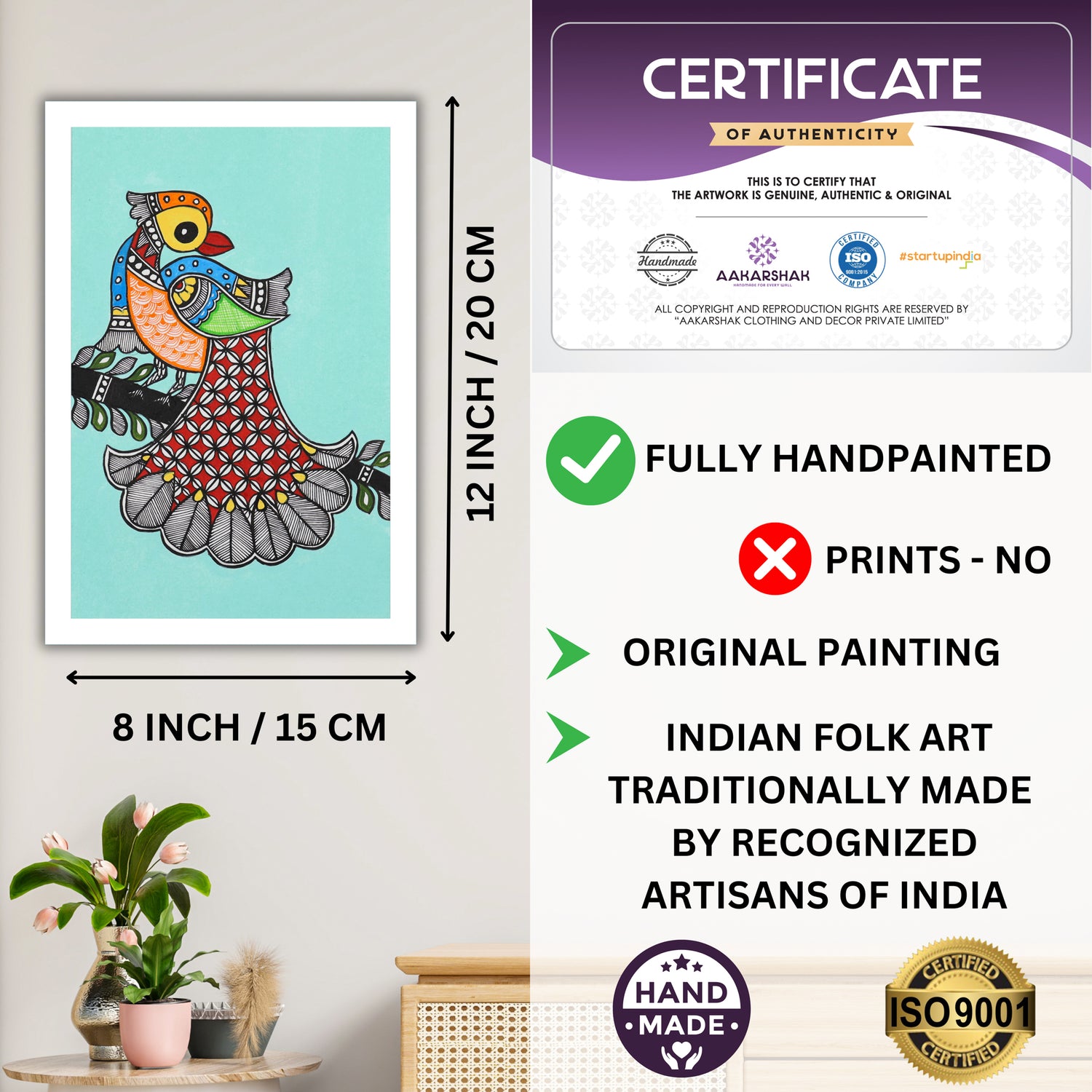 ISO certified handmade painting with authenticity certificate included
