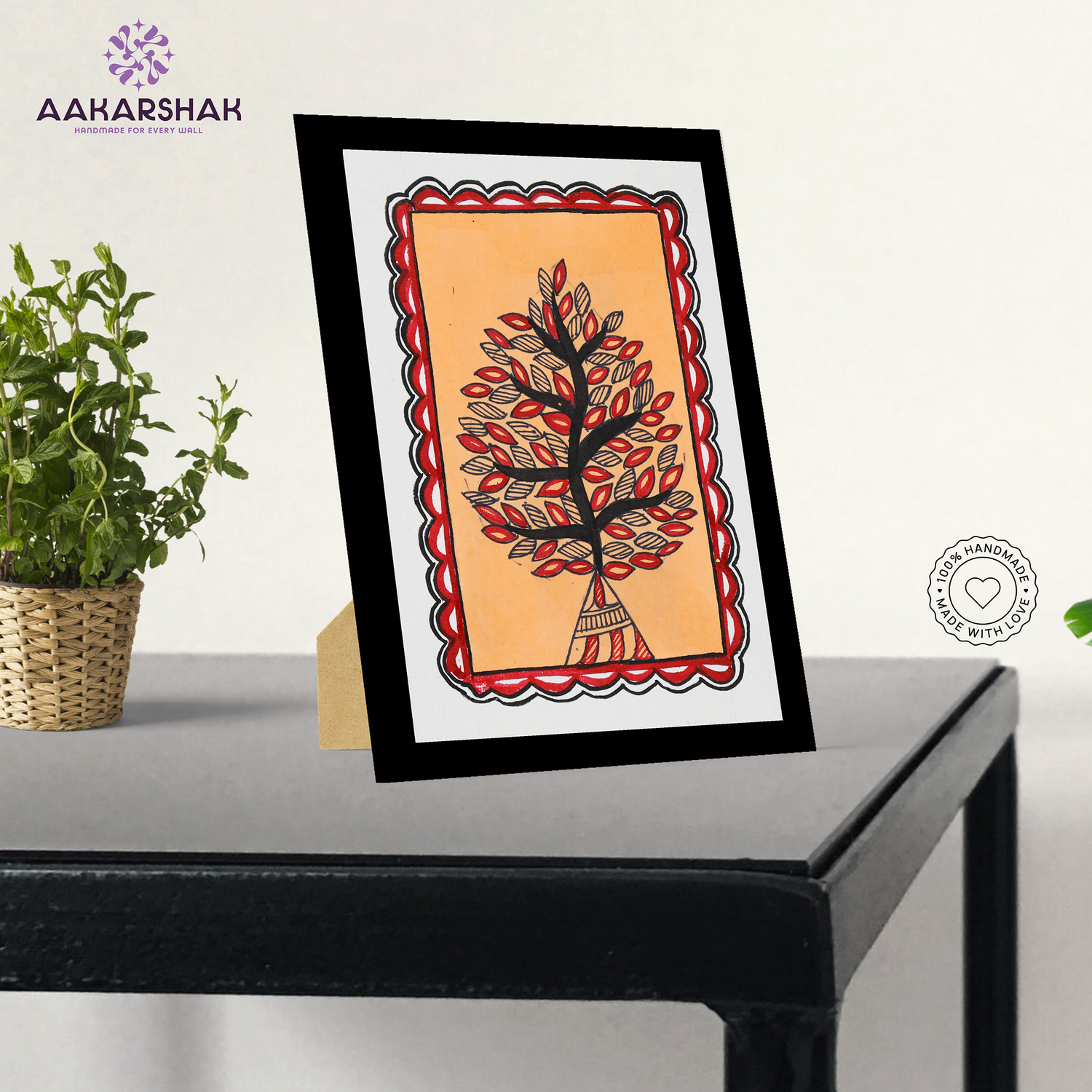 Handmade Madhubani artwork depicting a tree of life