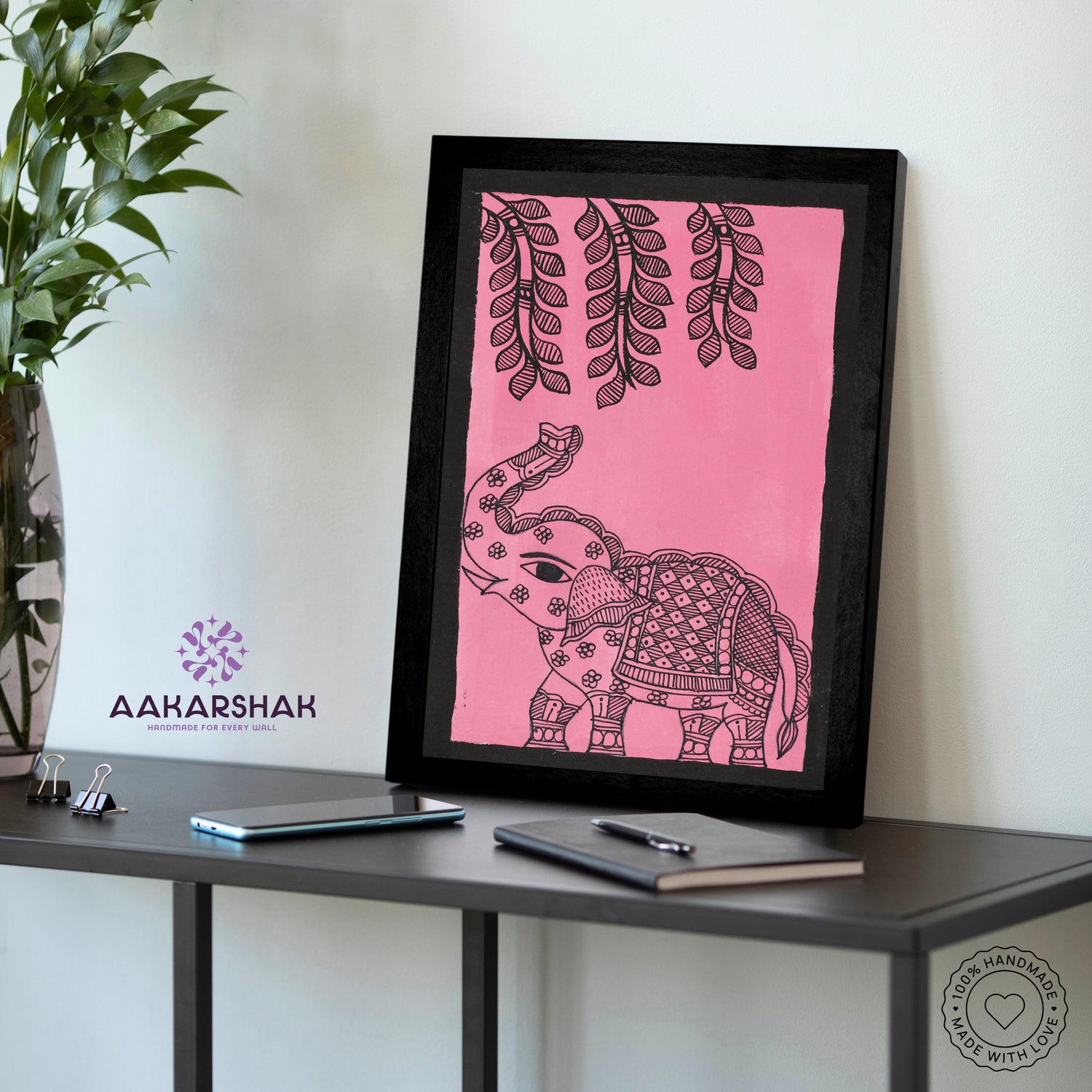 Traditional Indian wall painting displayed in modern home interior setting
