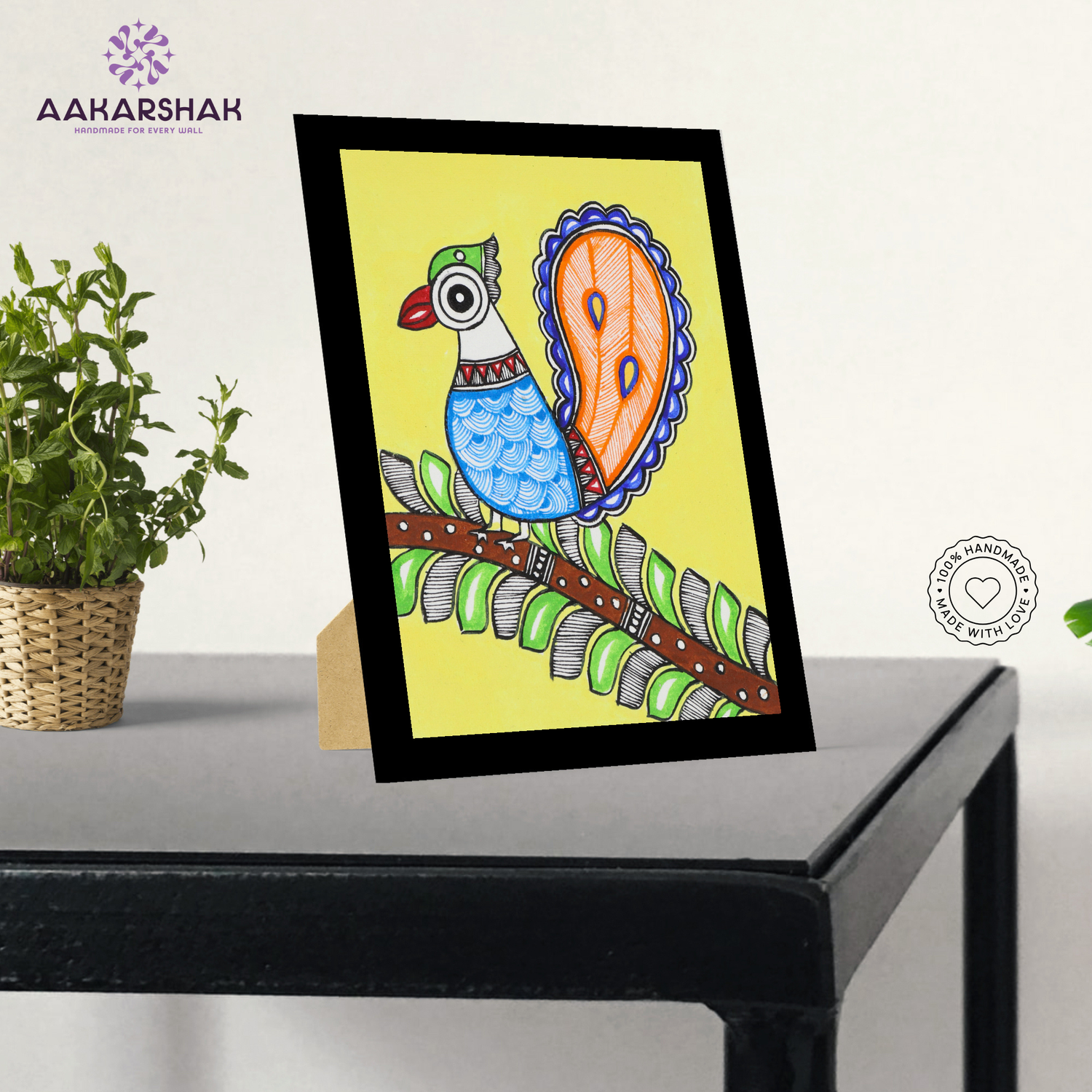 Authentic handmade Peacock painting – traditional Mithila folk art from India