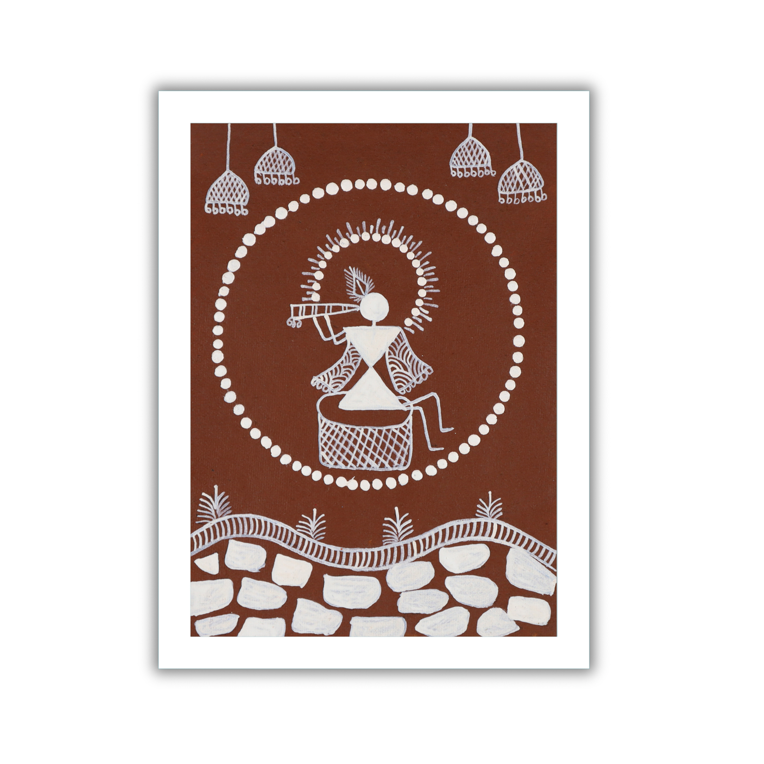 AAKARSHAK Warli Painting Handmade Krishna Warli art Framed Traditional Indian paintings for Wall Living room Home decor Gifts - 6x8 Inch |(WWM102)