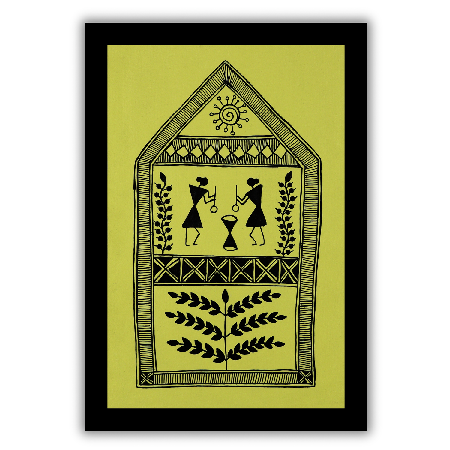 AAKARSHAK Warli Painting Handmade Village of Life Warli art Framed Traditional Indian paintings for Wall Living room Home decor Gifts - 8x12 Inch |(WBS105)
