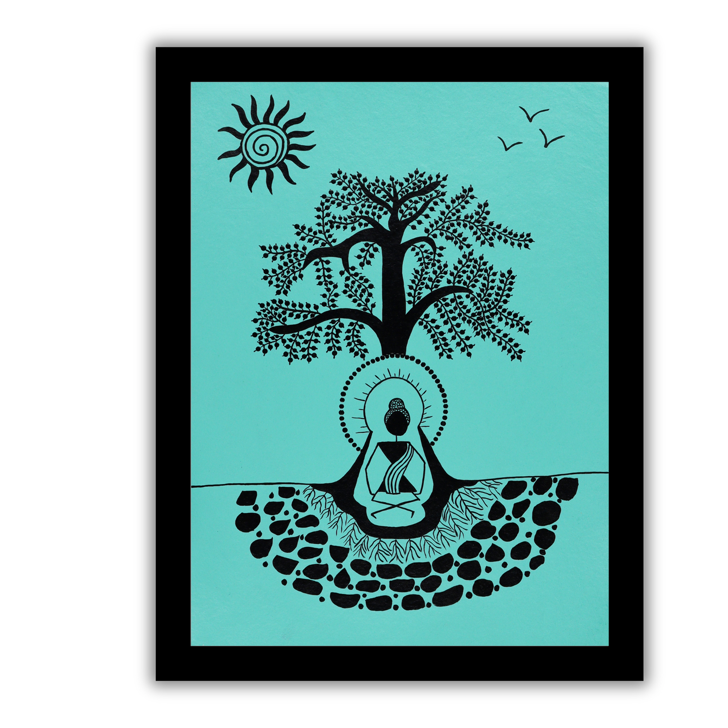 AAKARSHAK Warli Painting Handmade Buddha Warli art Framed Traditional Indian paintings for Wall Living room Home decor Gifts - 12x16 Inch |(WBME102)
