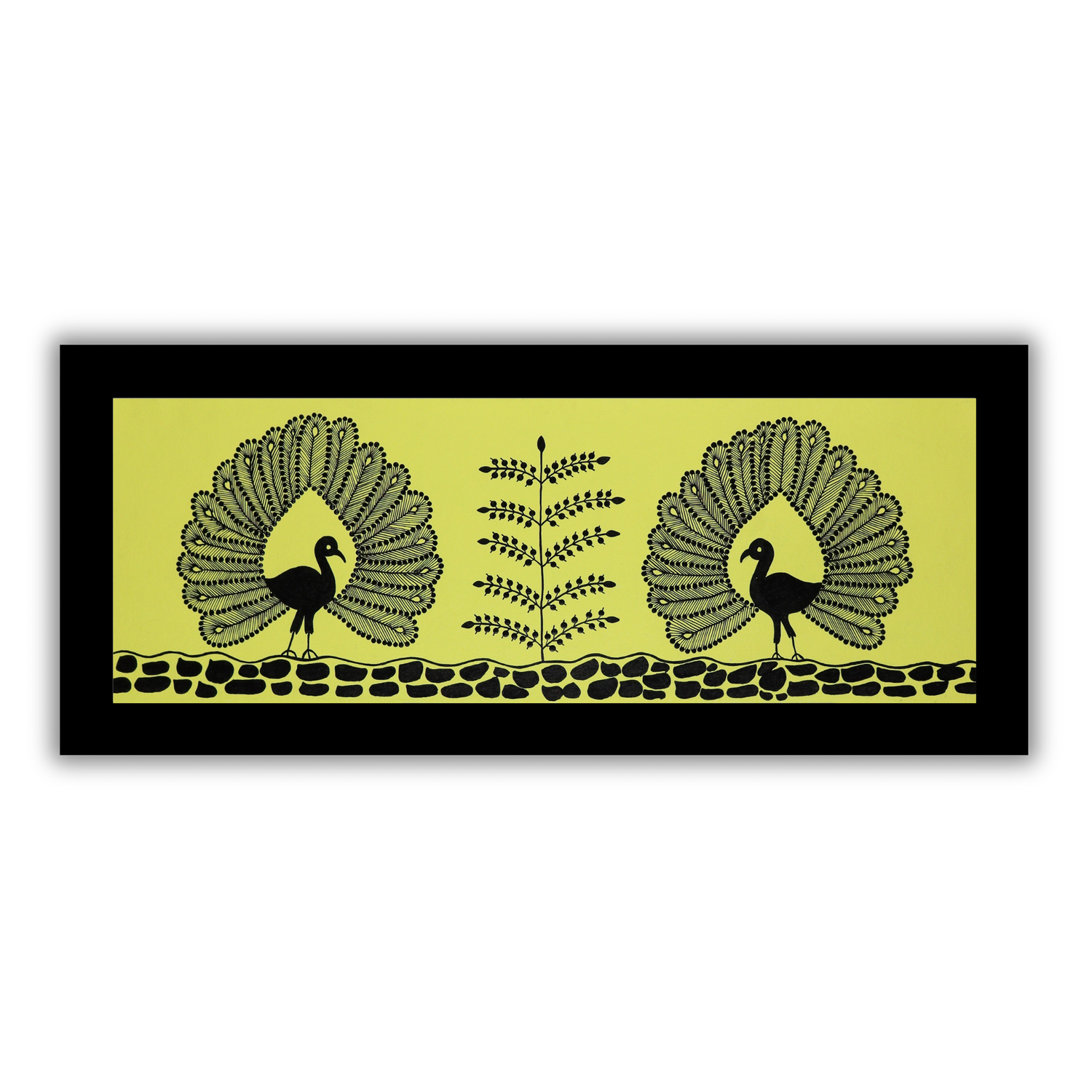 AAKARSHAK Warli Painting Handmade Peacock Warli art Framed Traditional Indian paintings for Wall Living room Home decor Gifts - 8x23 Inch |(WBLO103)