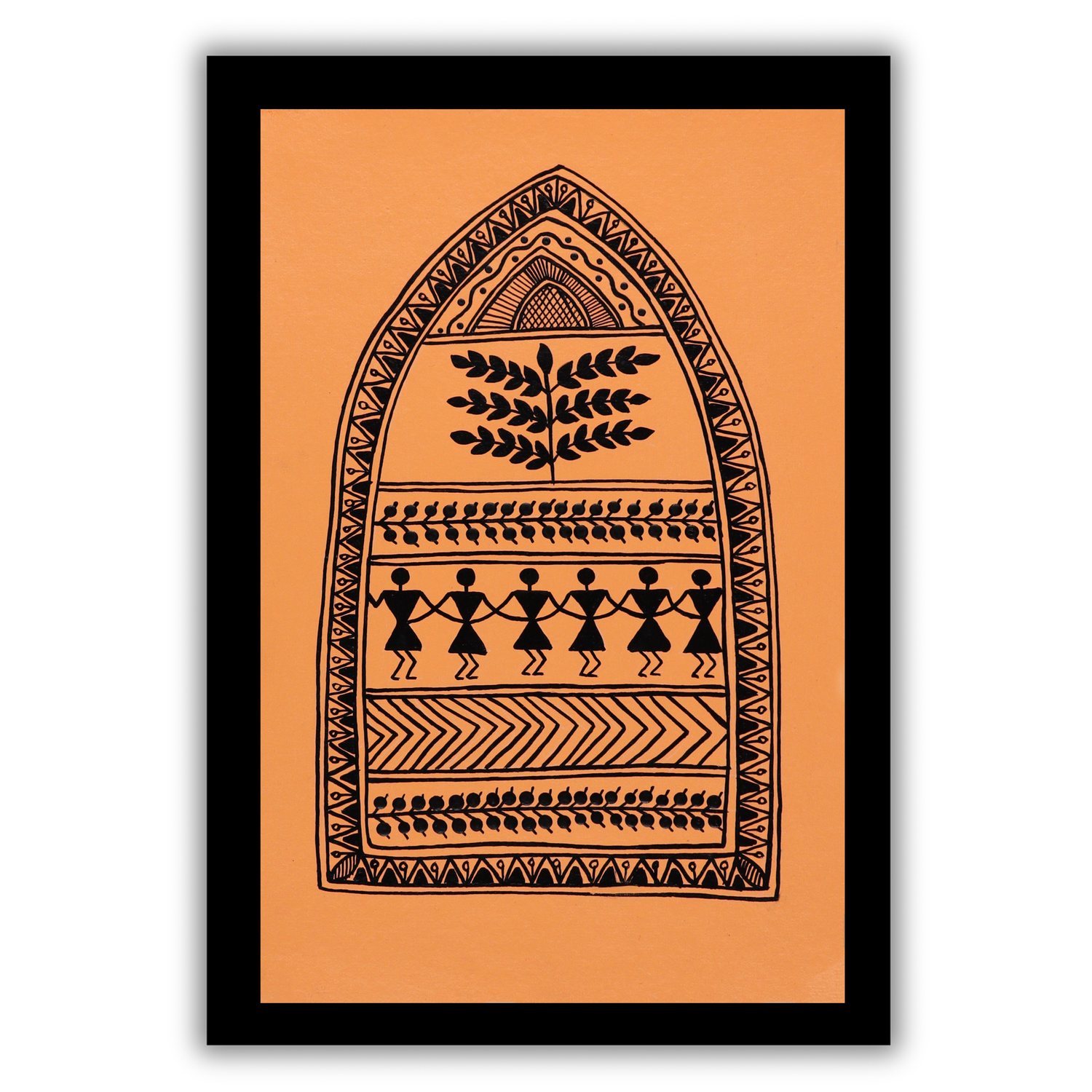 AAKARSHAK Warli Painting Handmade Dance Warli art Framed Traditional Indian paintings for Wall Living room Home decor Gifts - 8x12 Inch |(WBS104)