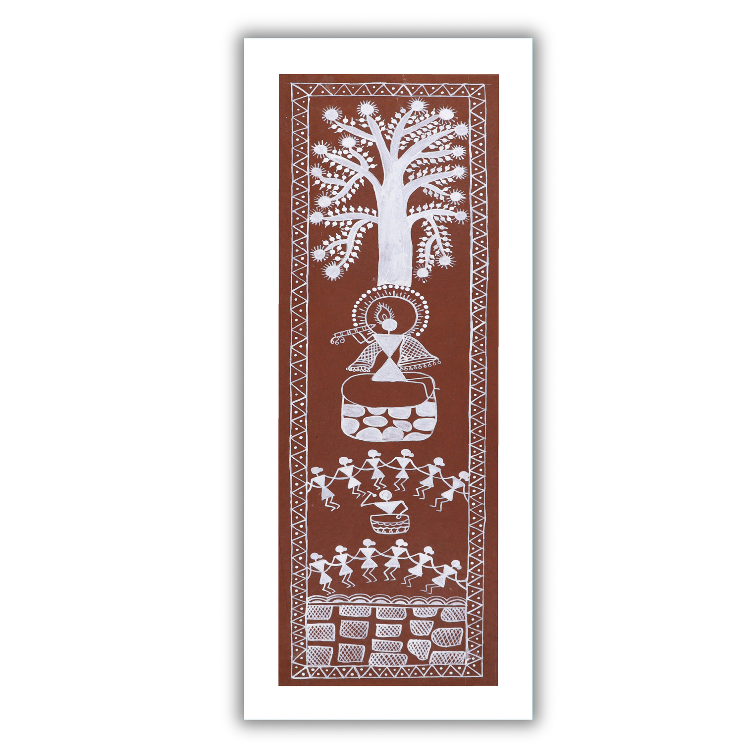 AAKARSHAK Warli Painting Handmade Krishna Warli art Framed Traditional Indian paintings for Wall Living room Home decor Gifts - 8x23 Inch |(WWLO101)
