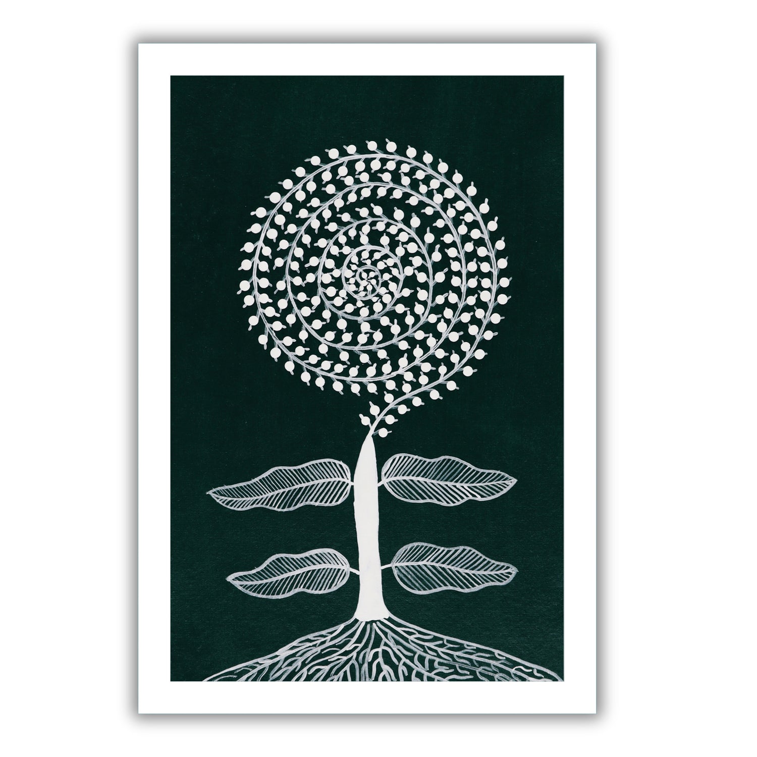 Handmade Warli painting with Tree, framed for wall decor – traditional tribal folk art of India

